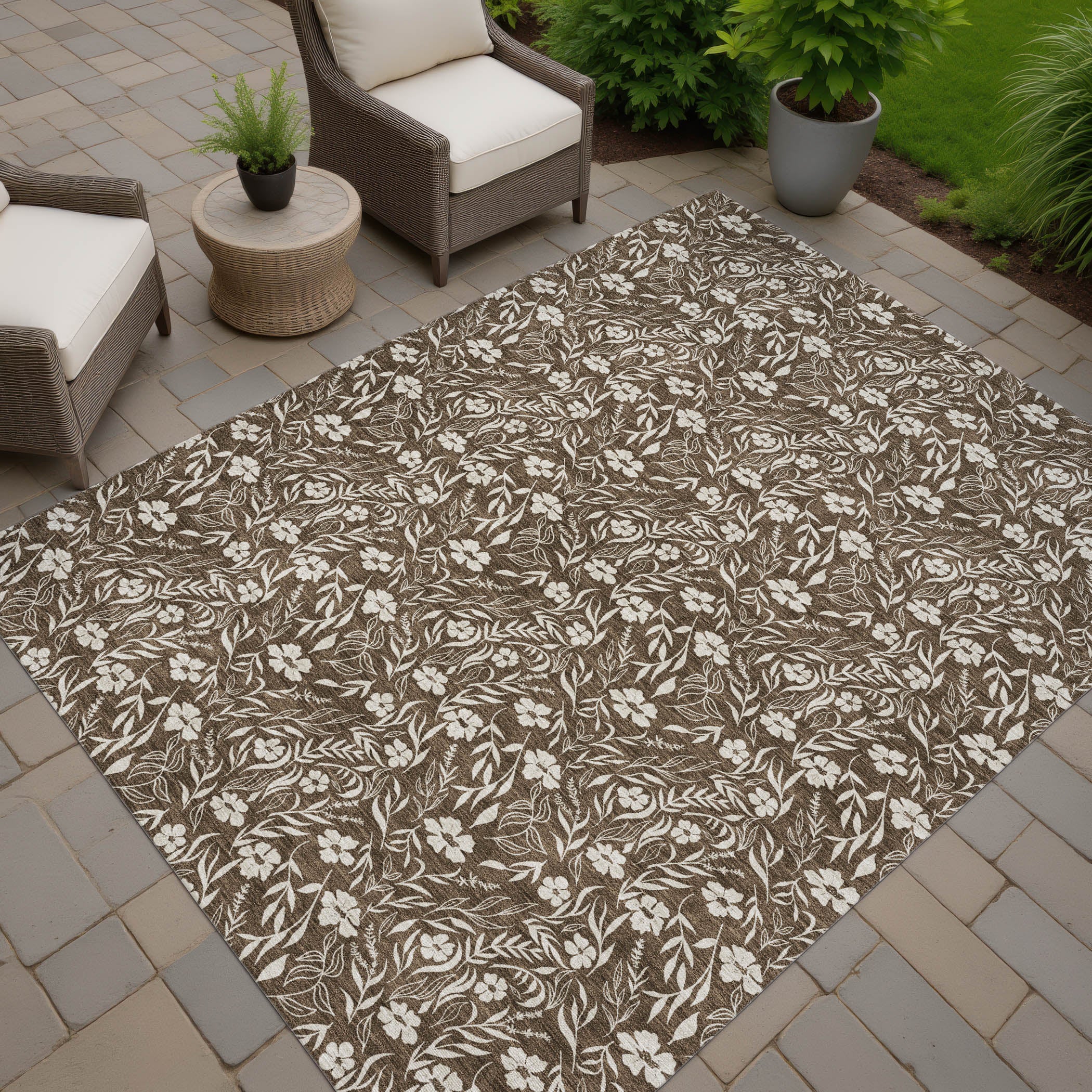 Luxury Washable Indoor/Outdoor Transitional SE4 Chocolate Brown Rug 1'8" x 2'6" #shape_Rectangle