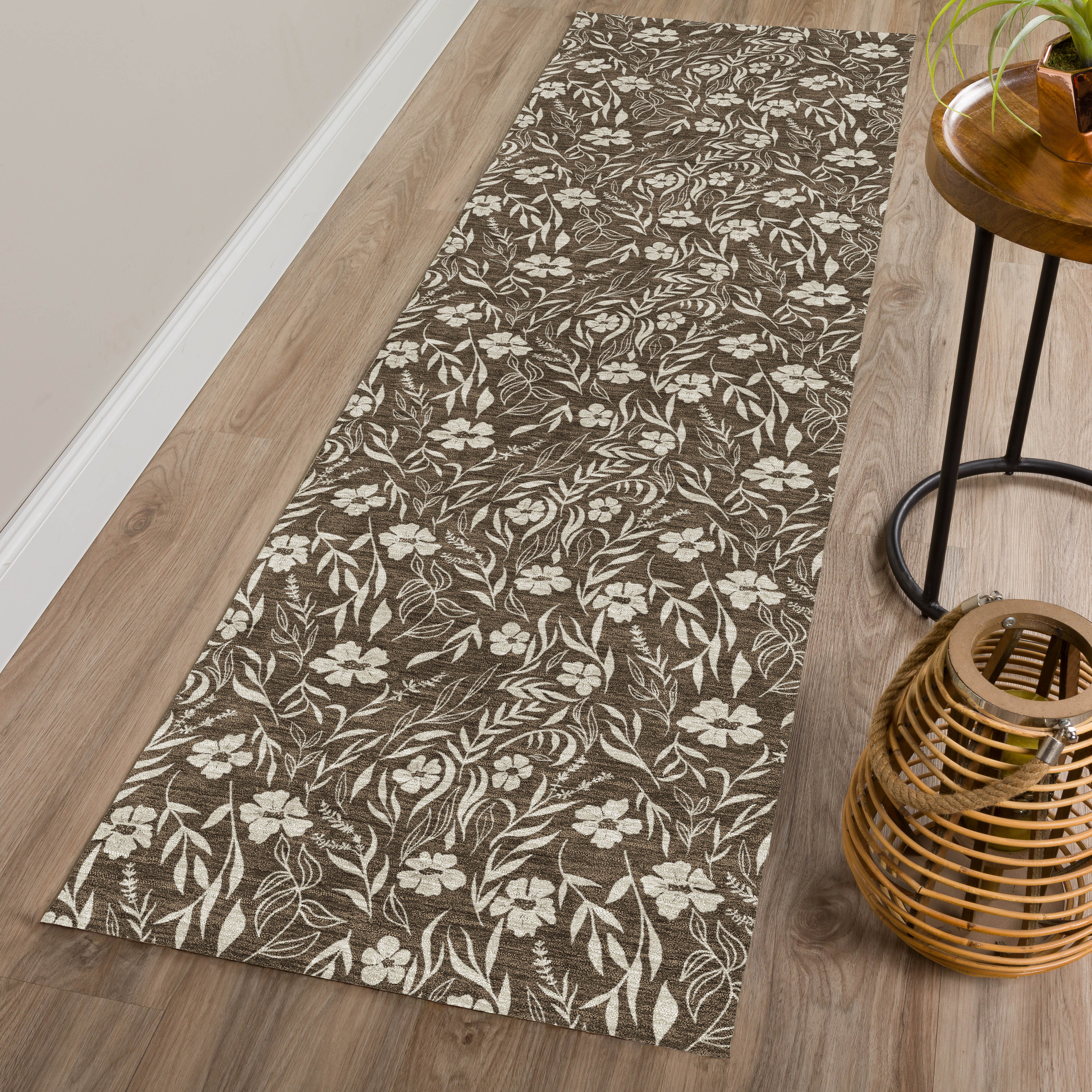 Luxury Washable Indoor/Outdoor Transitional SE4 Chocolate Brown Rug 2'3" x 7'6" #shape_Runner