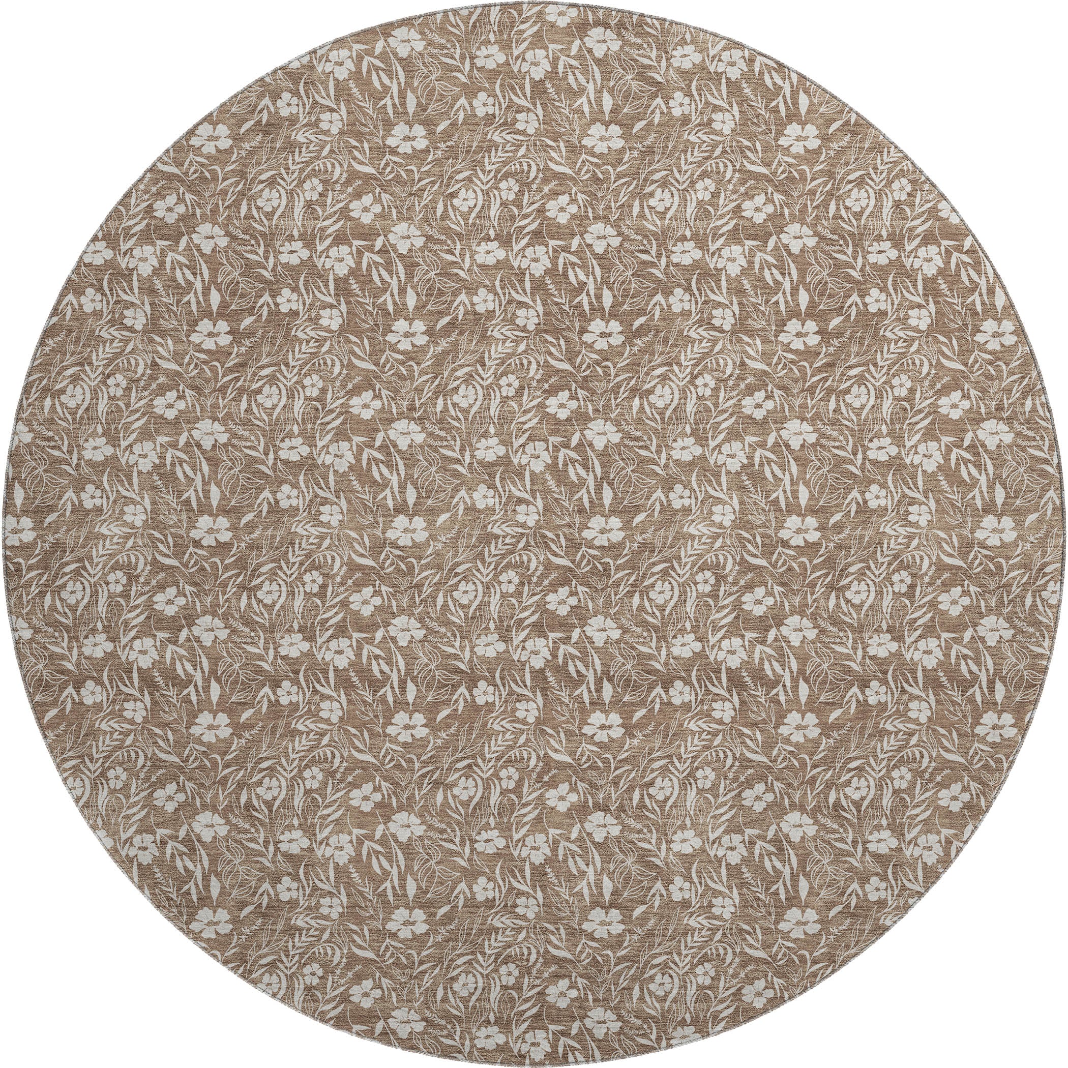 Luxury Washable Indoor/Outdoor Transitional SE4 Mocha Brown Rug 8' x 8' #shape_Round