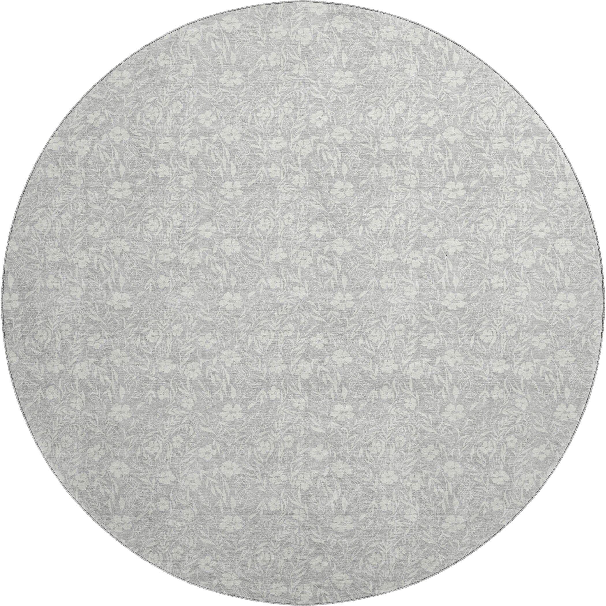 Luxury Washable Indoor/Outdoor Transitional SE4 Silver Gray Rug 8' x 8' #shape_Round