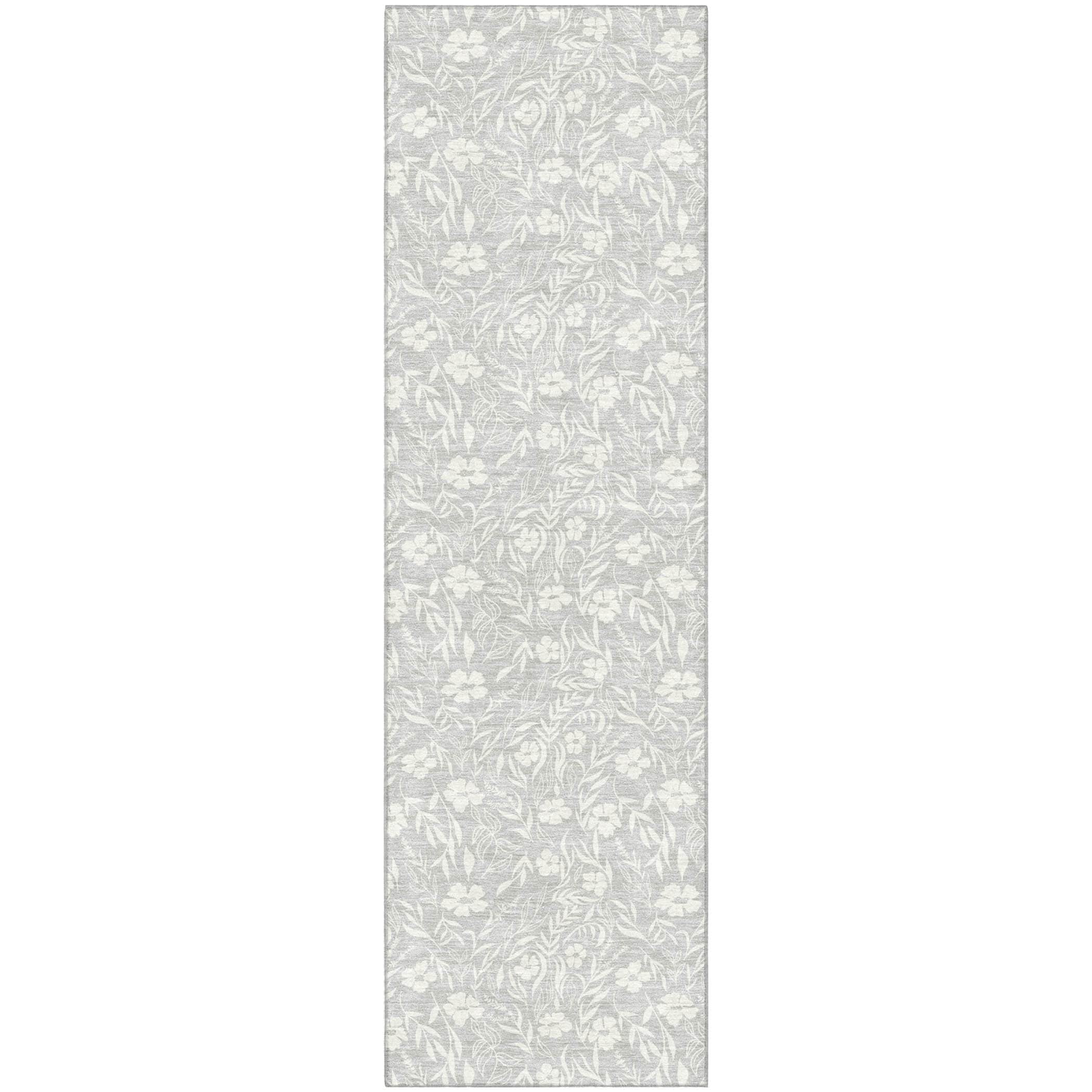 Luxury Washable Indoor/Outdoor Transitional SE4 Silver Gray Rug 2'3" x 7'6" #shape_Runner