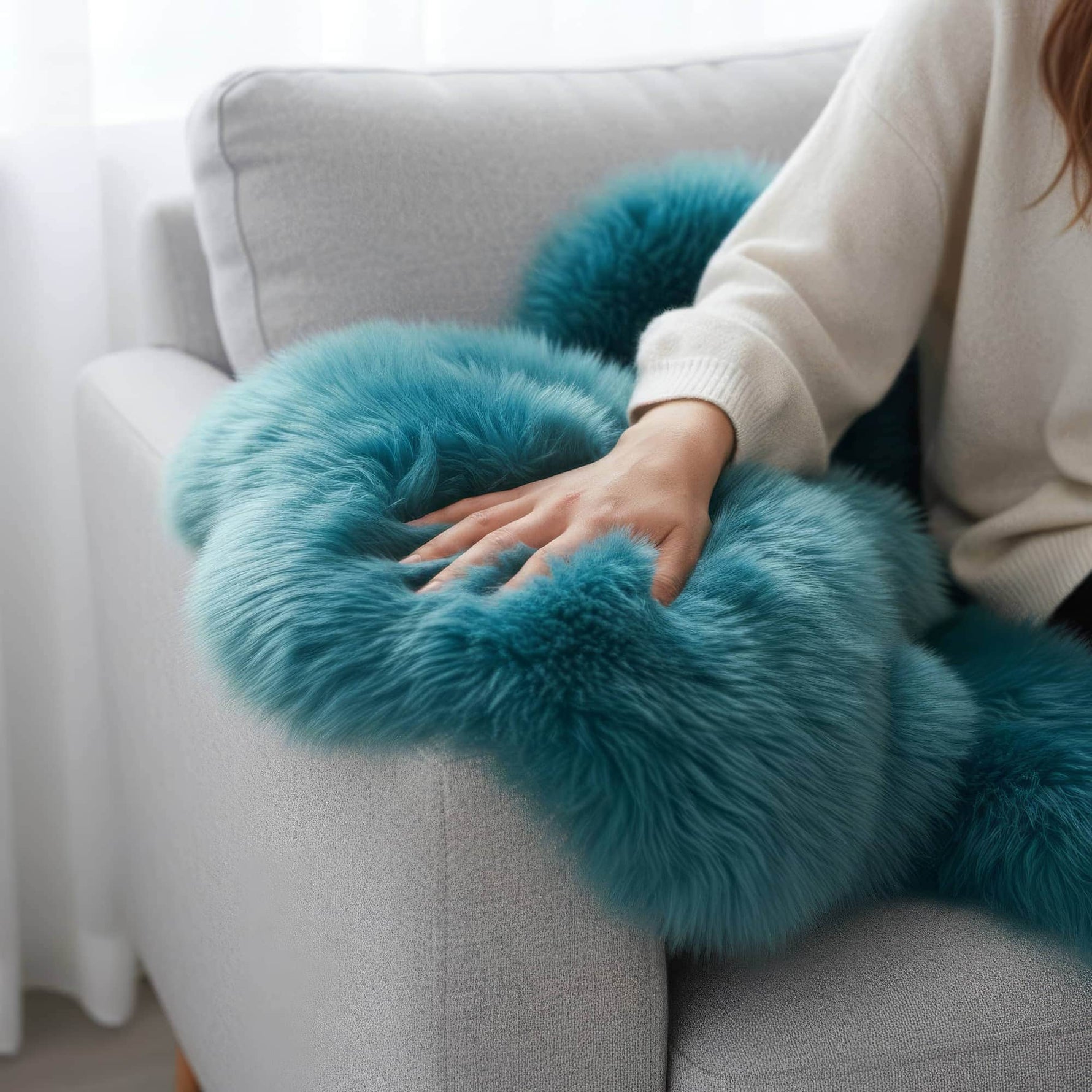 Natural Beach Blue Sheepskin Rug Shearling Fur Pelt - Ethically Sourced - Oeko Tex Certified