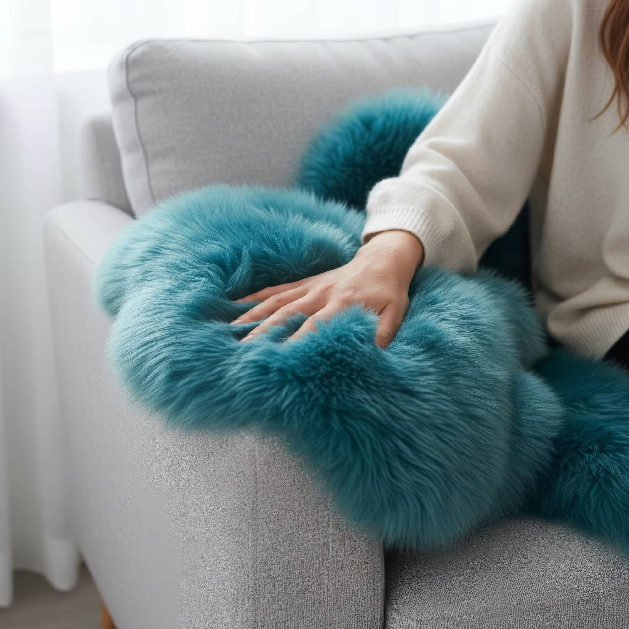 Natural Beach Blue Sheepskin Rug Shearling Fur Pelt - Ethically Sourced - Oeko Tex Certified