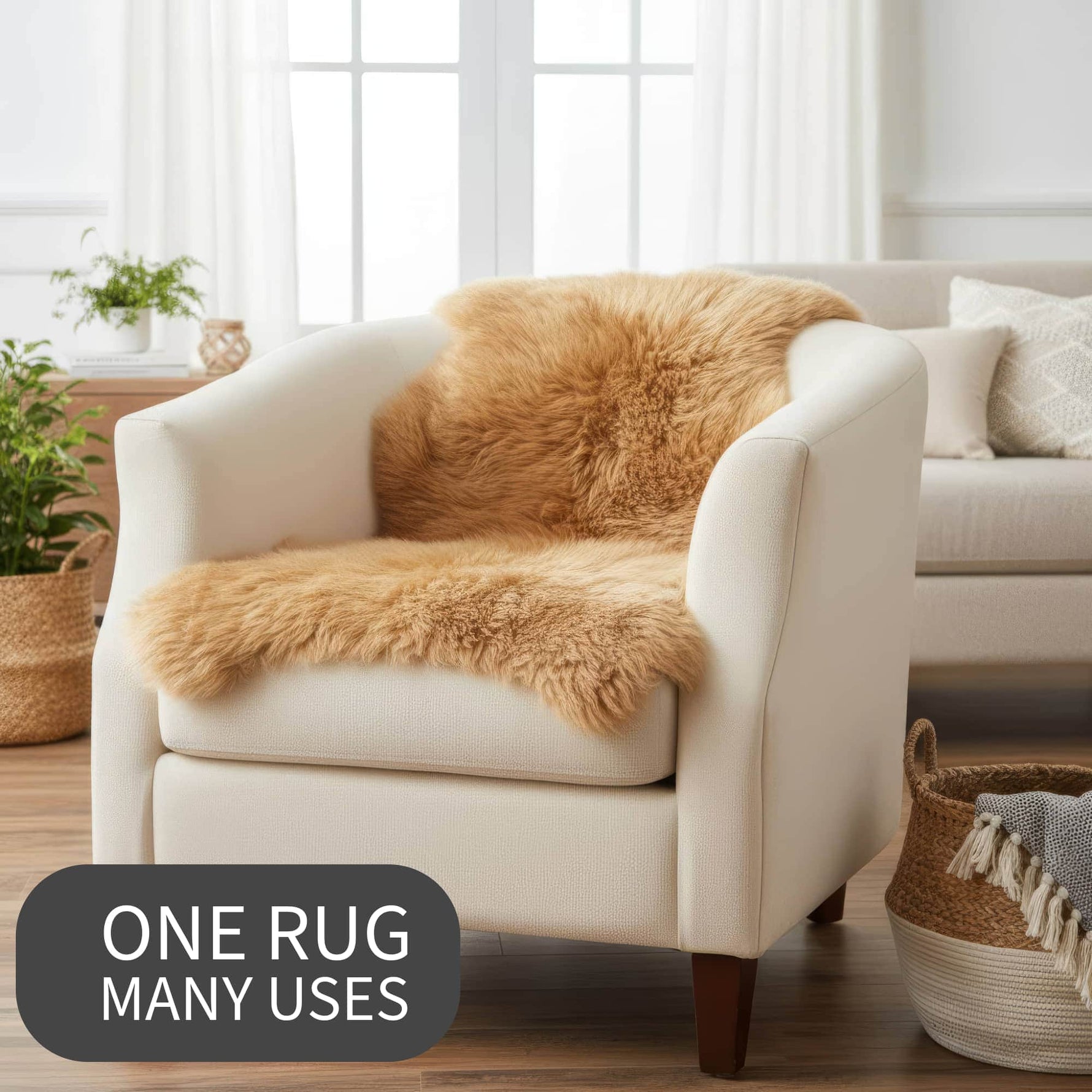 Natural Golden Brown Sheepskin Rug Shearling Fur Pelt - Ethically Sourced - Oeko Tex Certified