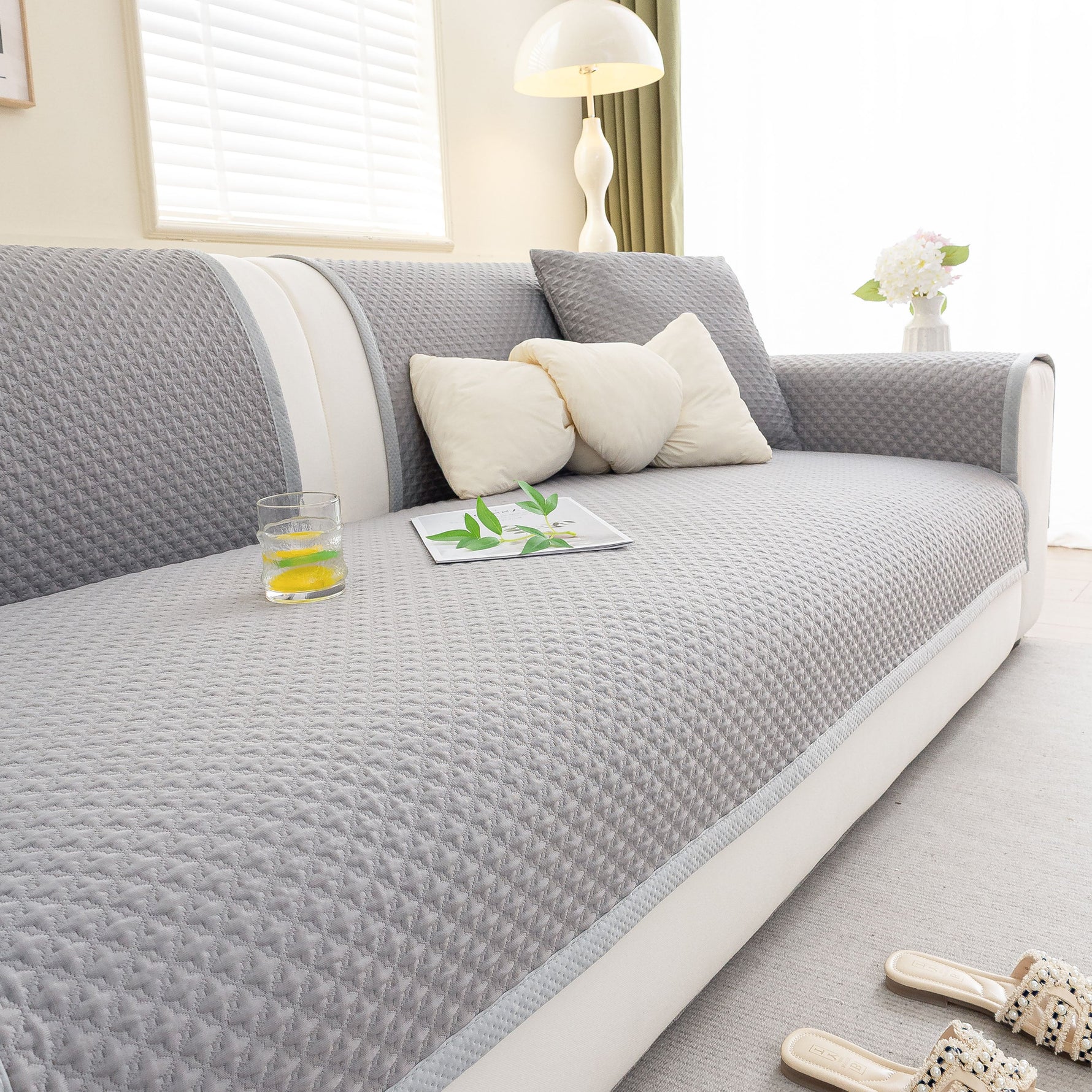 Non-Slip Diamond Quilted Sofa Cover, Separate Pieces Sectional Couch Protector