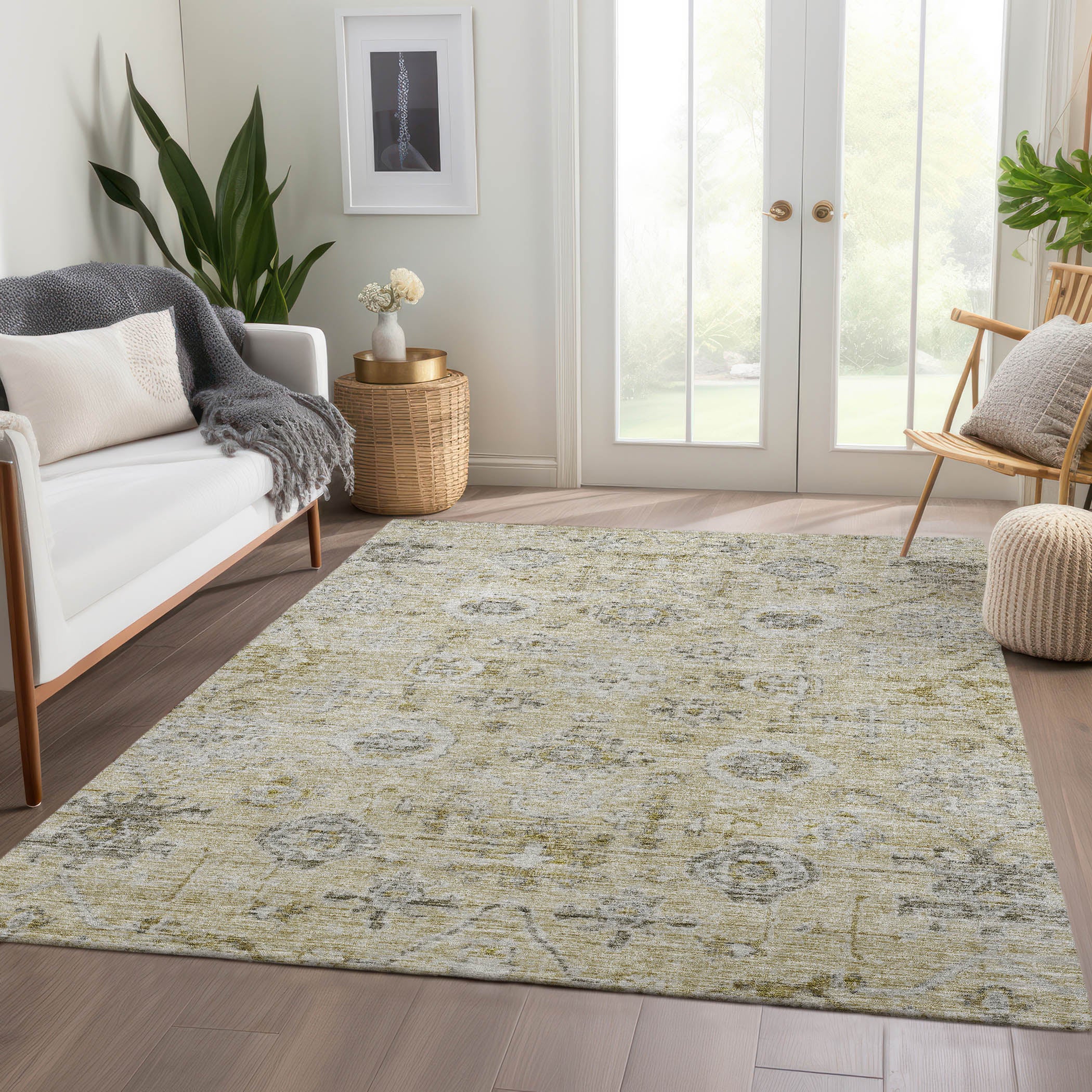 Luxury Washable Indoor/Outdoor traditional SL10 Beige Brown Rug 2'6" x 3'10" #shape_Rectangle