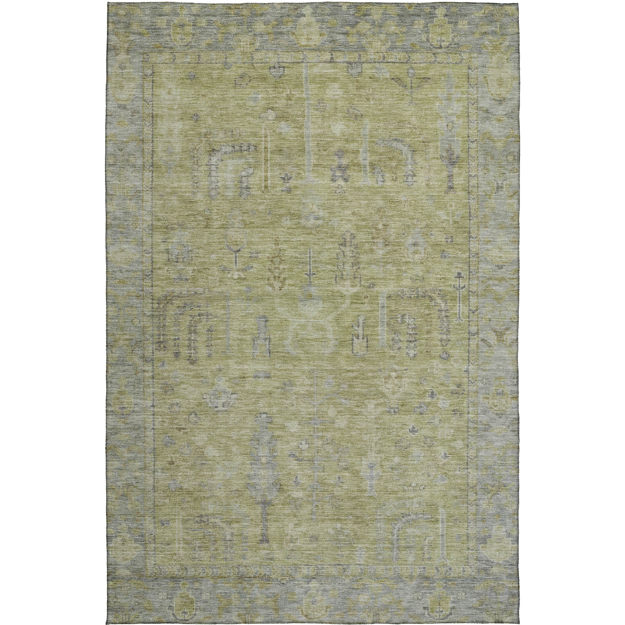 Luxury Washable Indoor/Outdoor traditional SL11 Aloe Green Rug 2'6" x 3'10" #shape_Rectangle