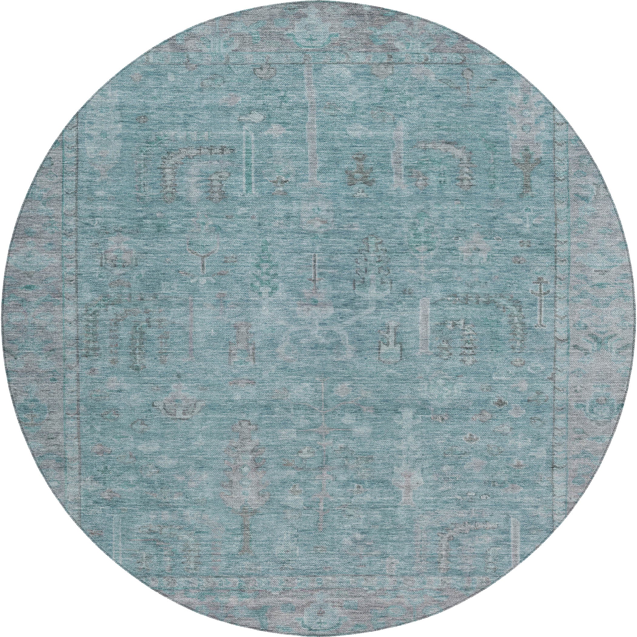 Luxury Washable Indoor/Outdoor traditional SL11 Aqua Teal Rug 8' x 8' #shape_Round