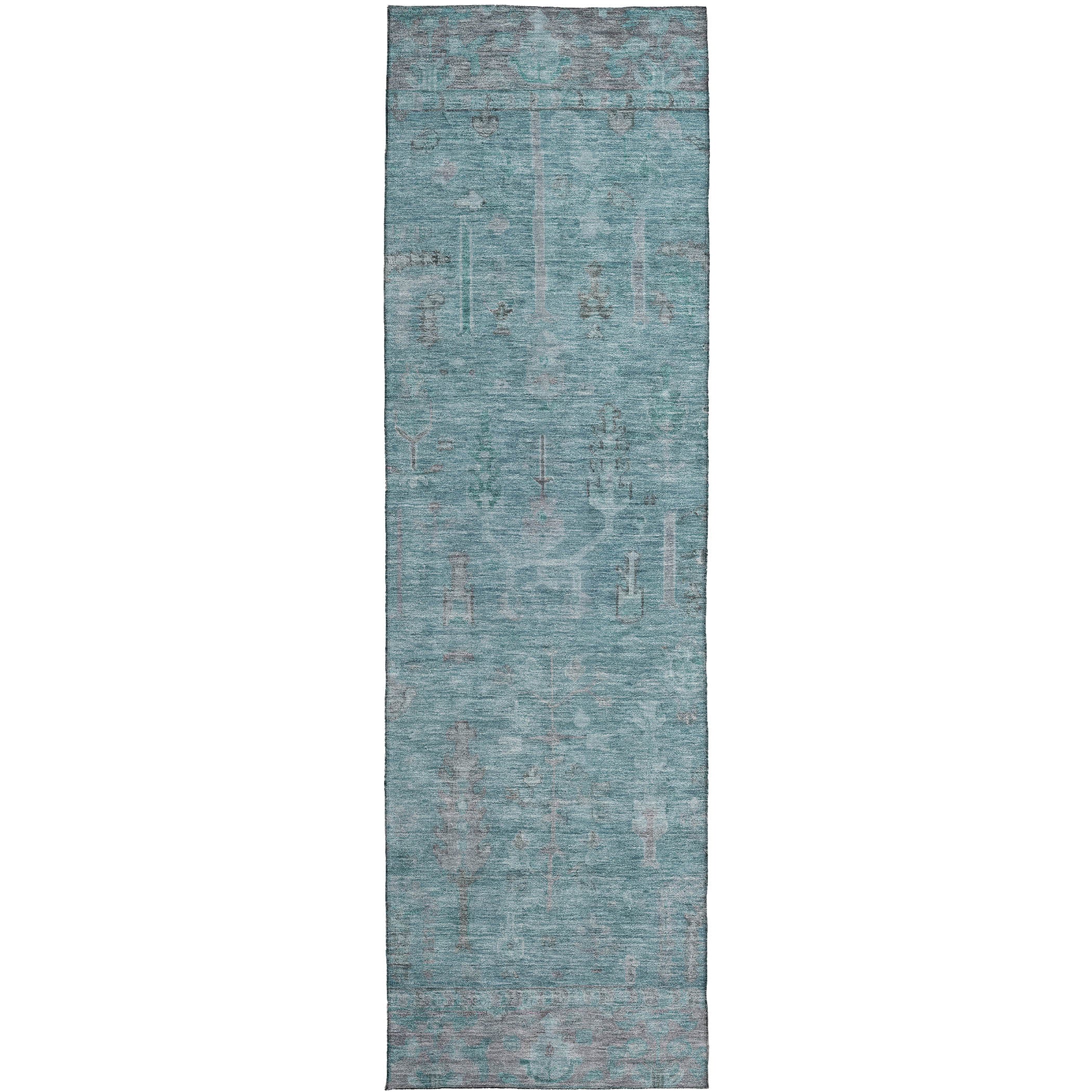 Luxury Washable Indoor/Outdoor traditional SL11 Aqua Teal Rug 2'3" x 7'6" #shape_Runner