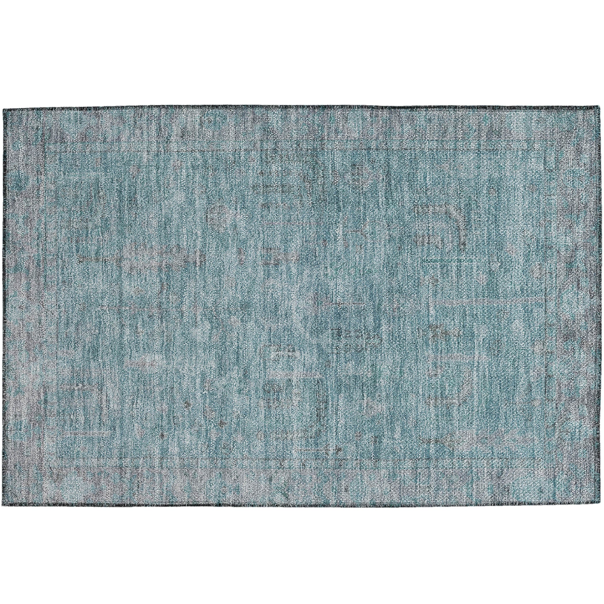 Luxury Washable Indoor/Outdoor traditional SL11 Aqua Teal Rug 1'8" x 2'6" #shape_Rectangle