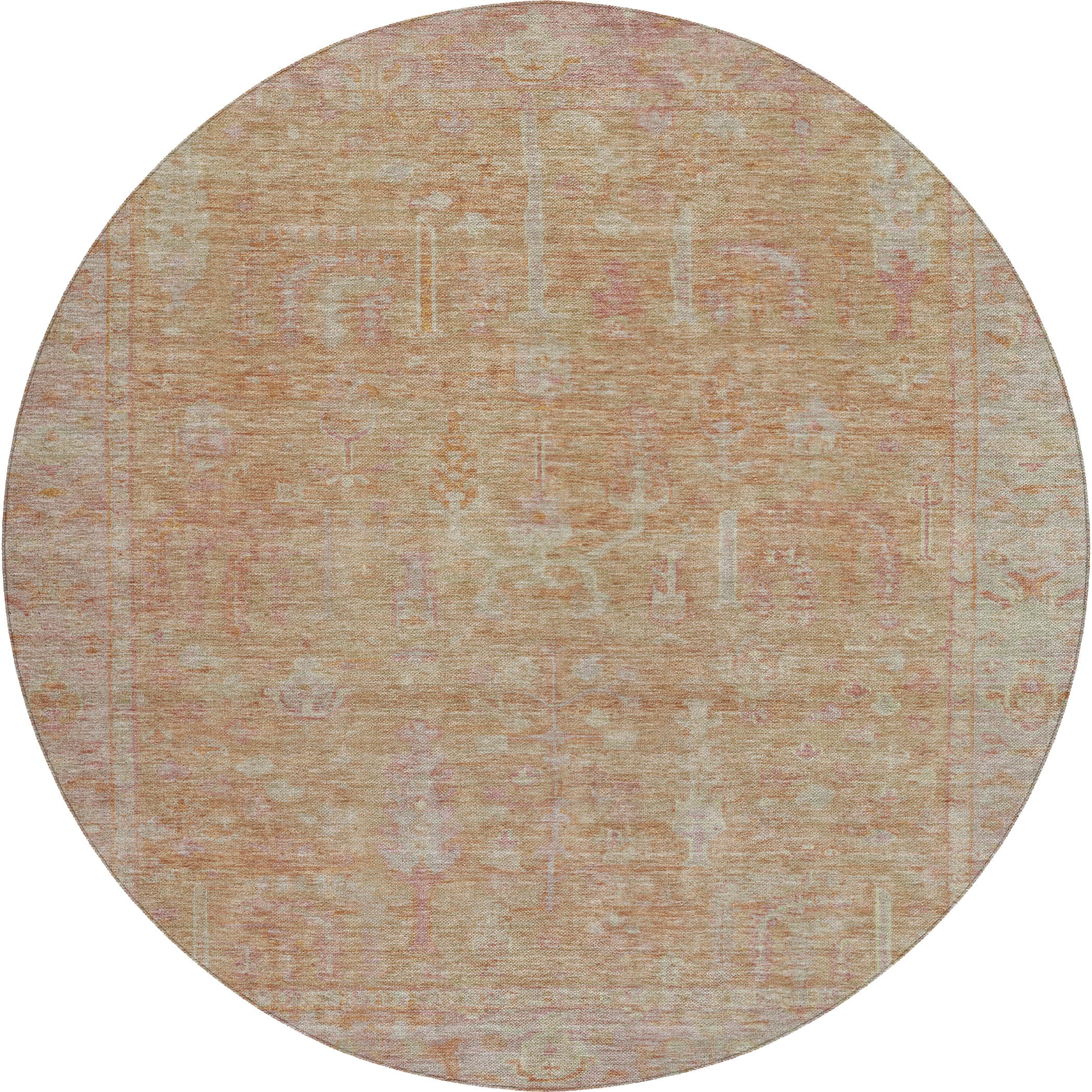 Luxury Washable Indoor/Outdoor traditional SL11 Coral Orange Rug 8' x 8' #shape_Round