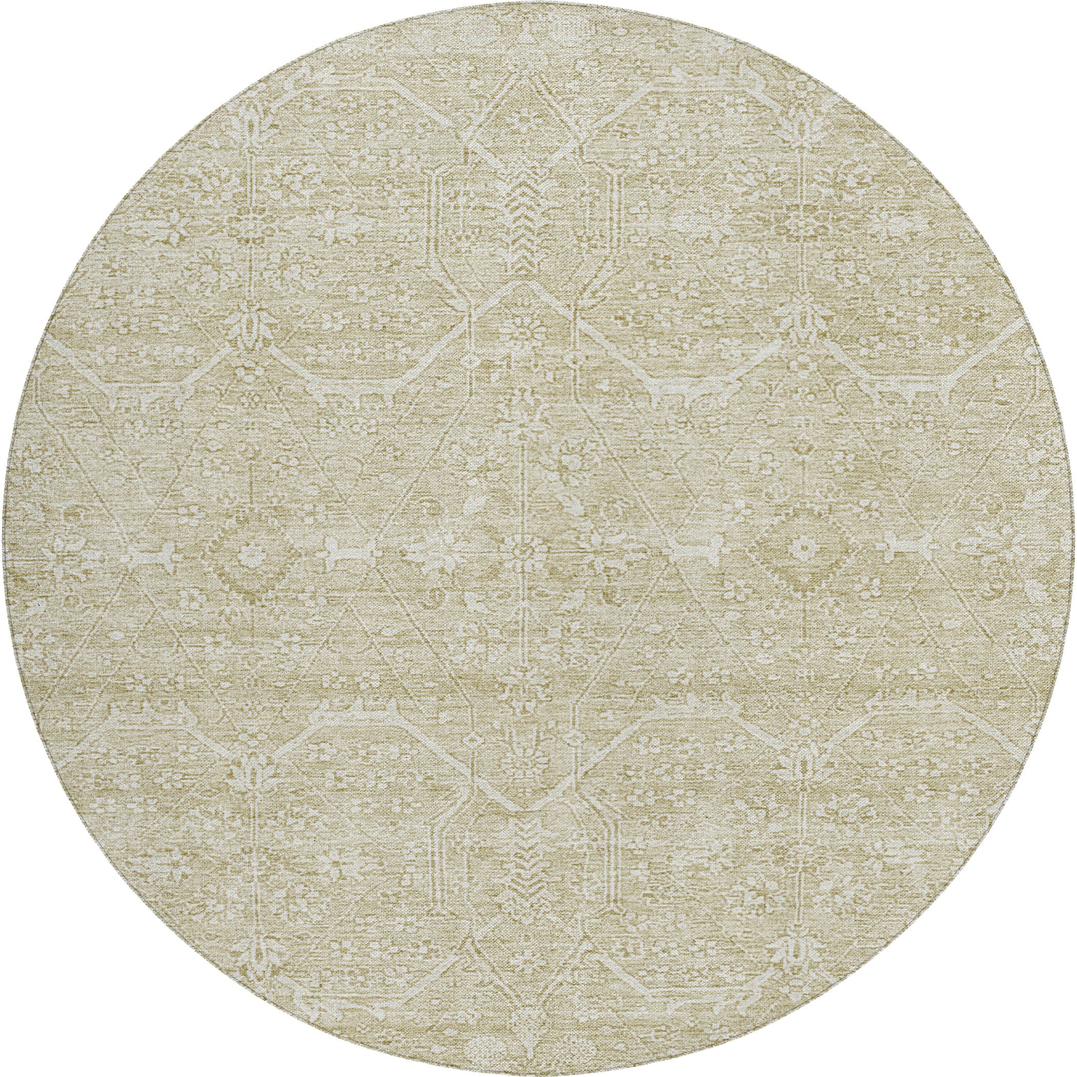 Luxury Washable Indoor/Outdoor transitional SL12 Beige Brown Rug 8' x 8' #shape_Round