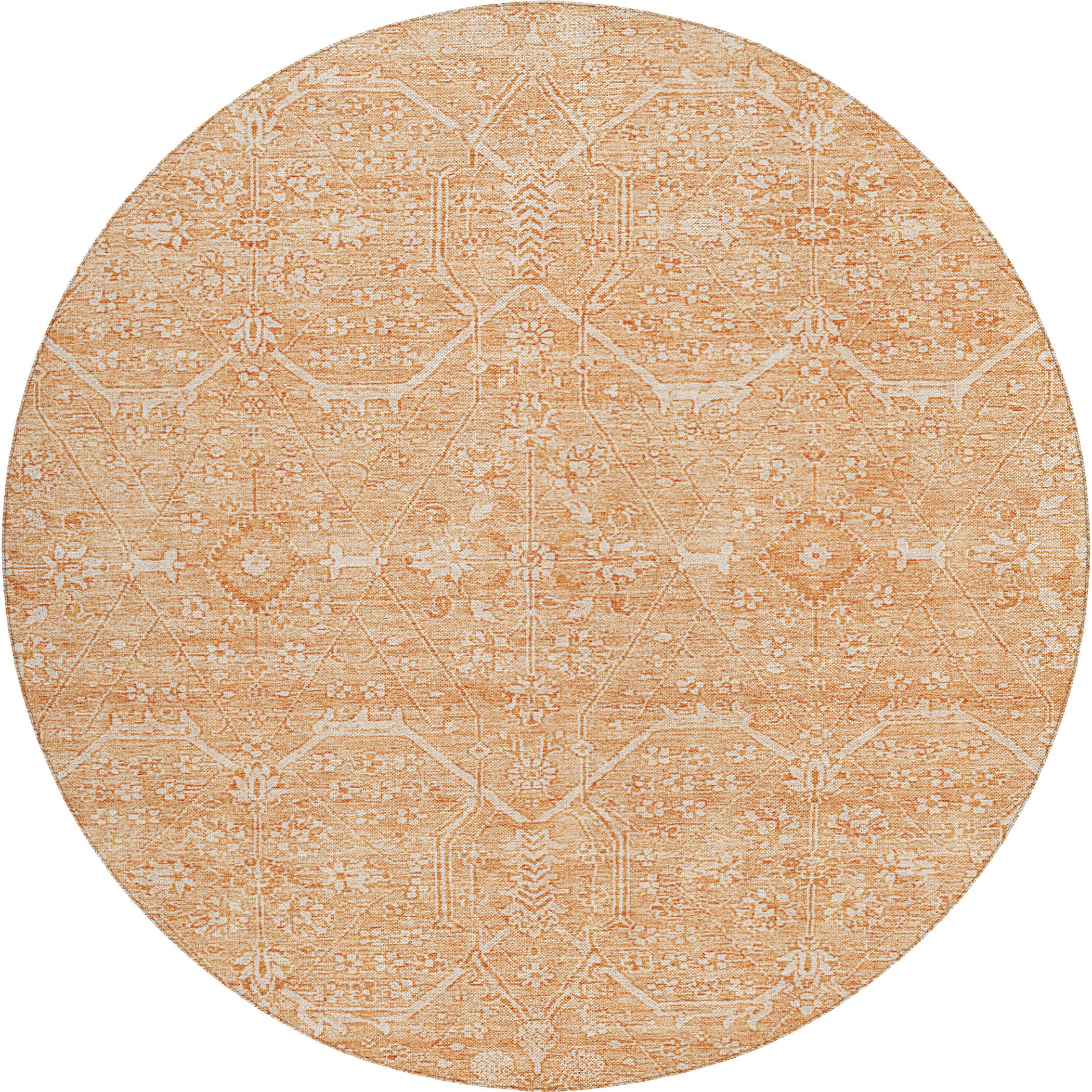 Luxury Washable Indoor/Outdoor transitional SL12 Salmon Orange Rug 8' x 8' #shape_Round