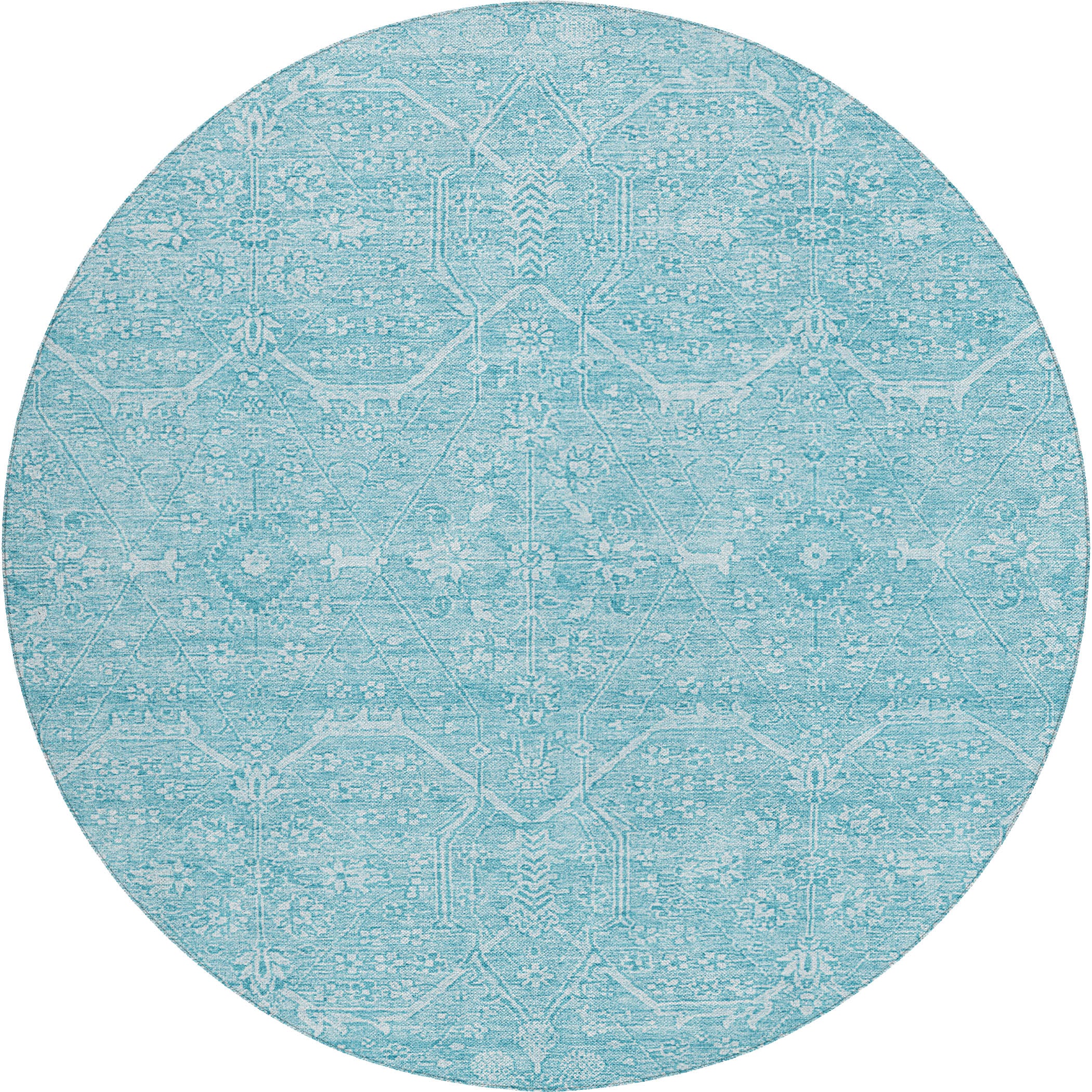 Luxury Washable Indoor/Outdoor transitional SL12 Sky Blue Rug 8' x 8' #shape_Round