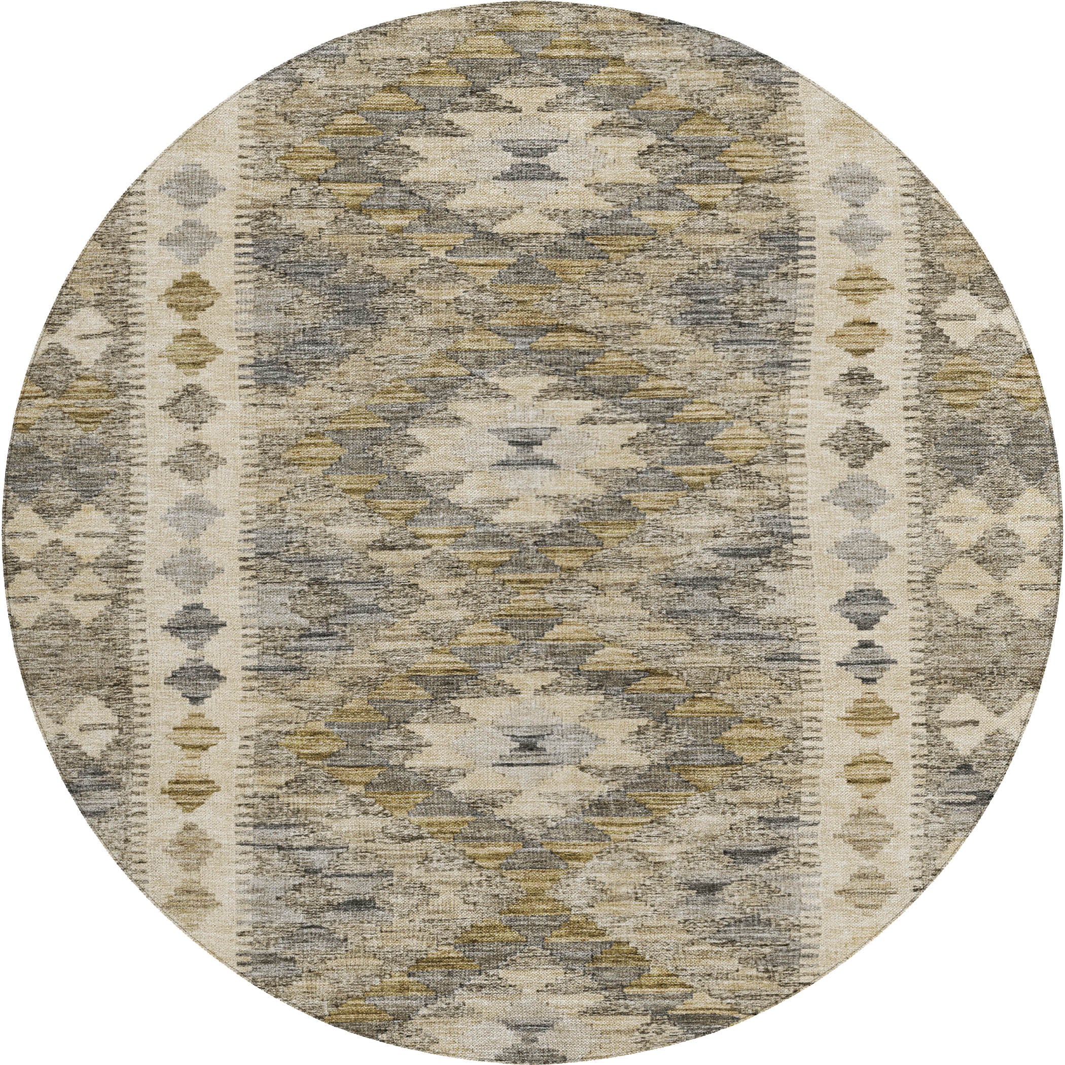 Luxury Washable Indoor/Outdoor transitional SL13 Beige Brown Rug 8' x 8' #shape_Round