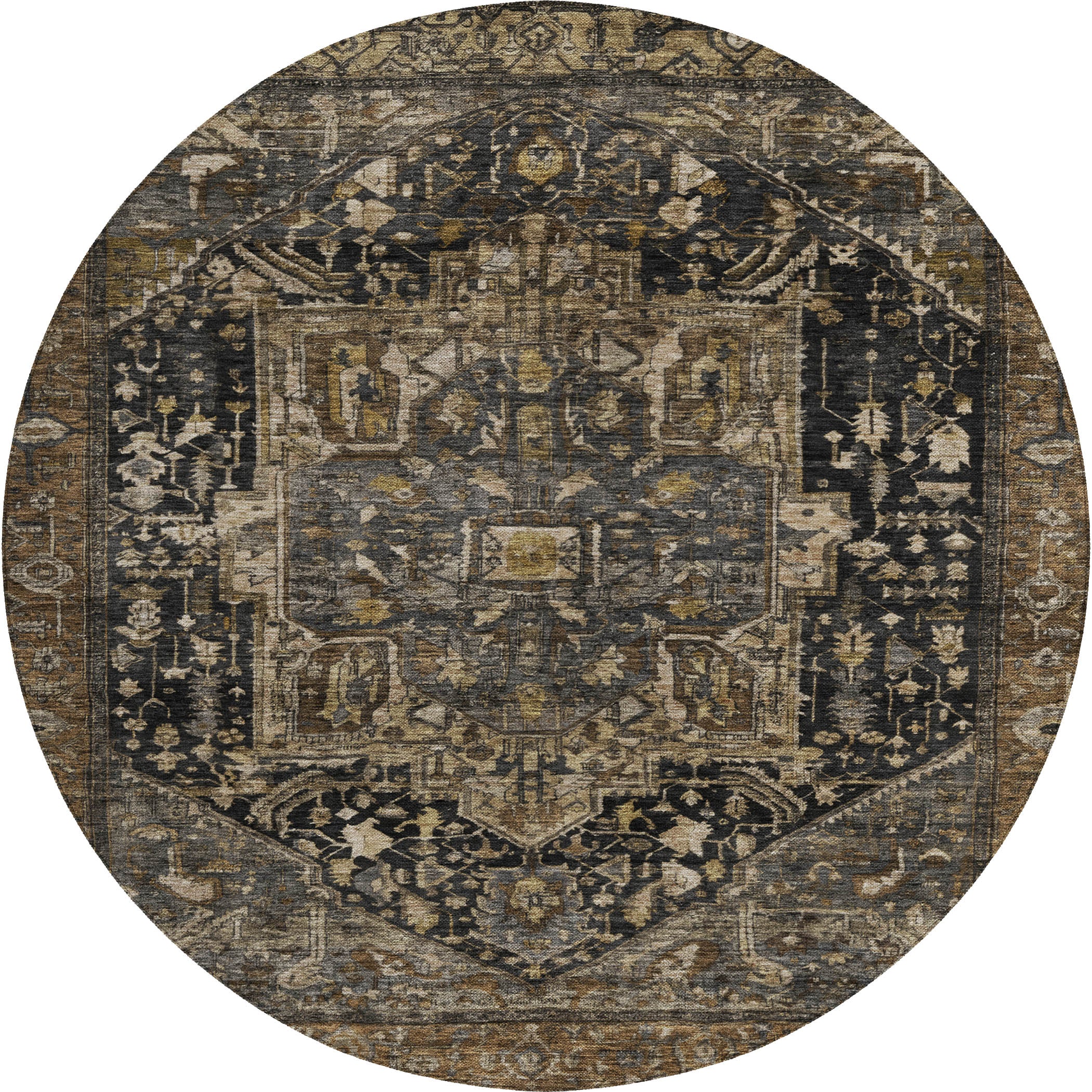 Luxury Washable Indoor/Outdoor traditional SL14 Charcoal Gray Rug 8' x 8' #shape_Round