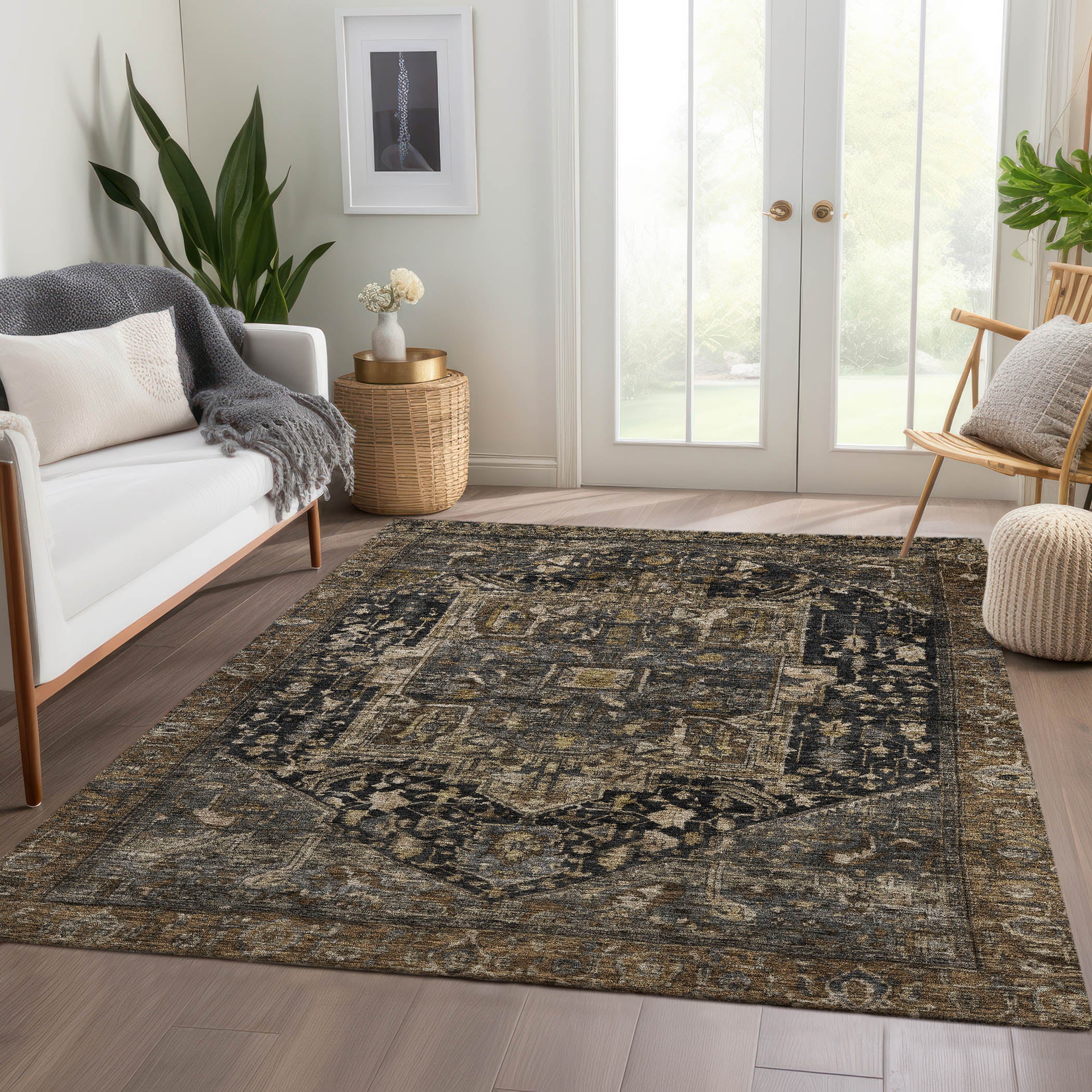 Luxury Washable Indoor/Outdoor traditional SL14 Charcoal Gray Rug 2'6" x 3'10" #shape_Rectangle