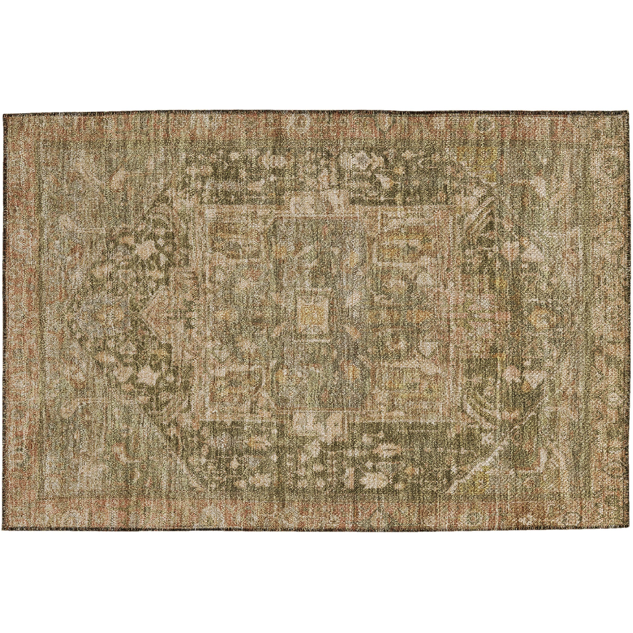 Luxury Washable Indoor/Outdoor traditional SL14 Fern Green Rug 1'8" x 2'6" #shape_Rectangle