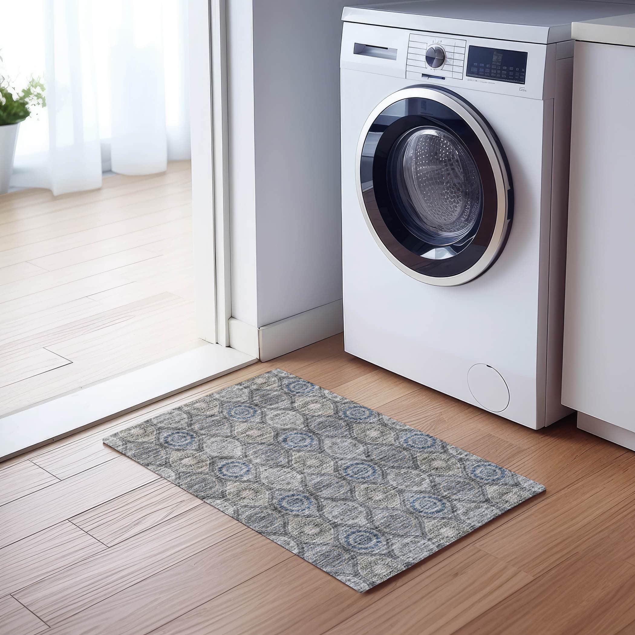 Luxury Washable Indoor/Outdoor transitional SL1 Gray Rug 1'8" x 2'6" #shape_Rectangle