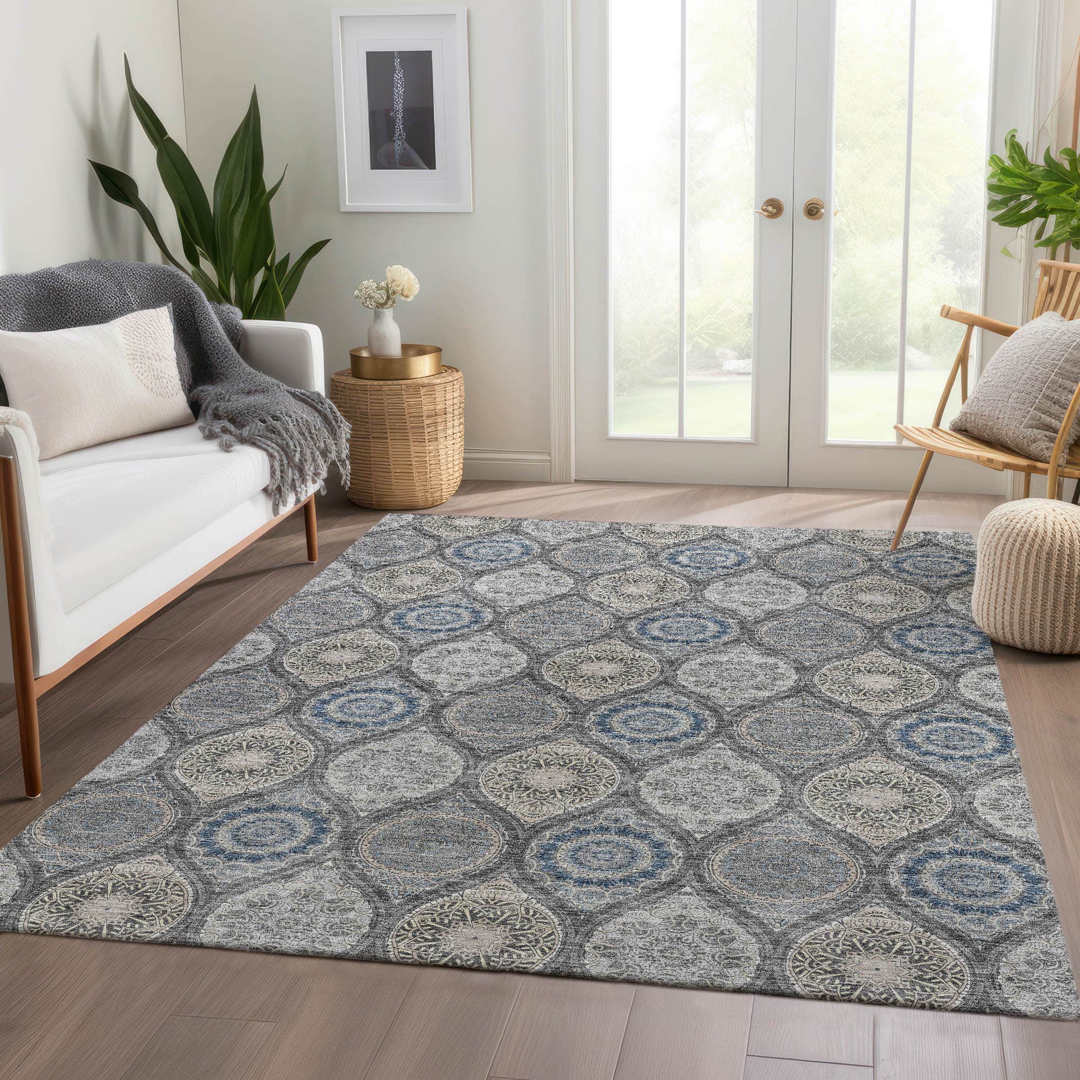 Luxury Washable Indoor/Outdoor transitional SL1 Gray Rug 2'6" x 3'10" #shape_Rectangle