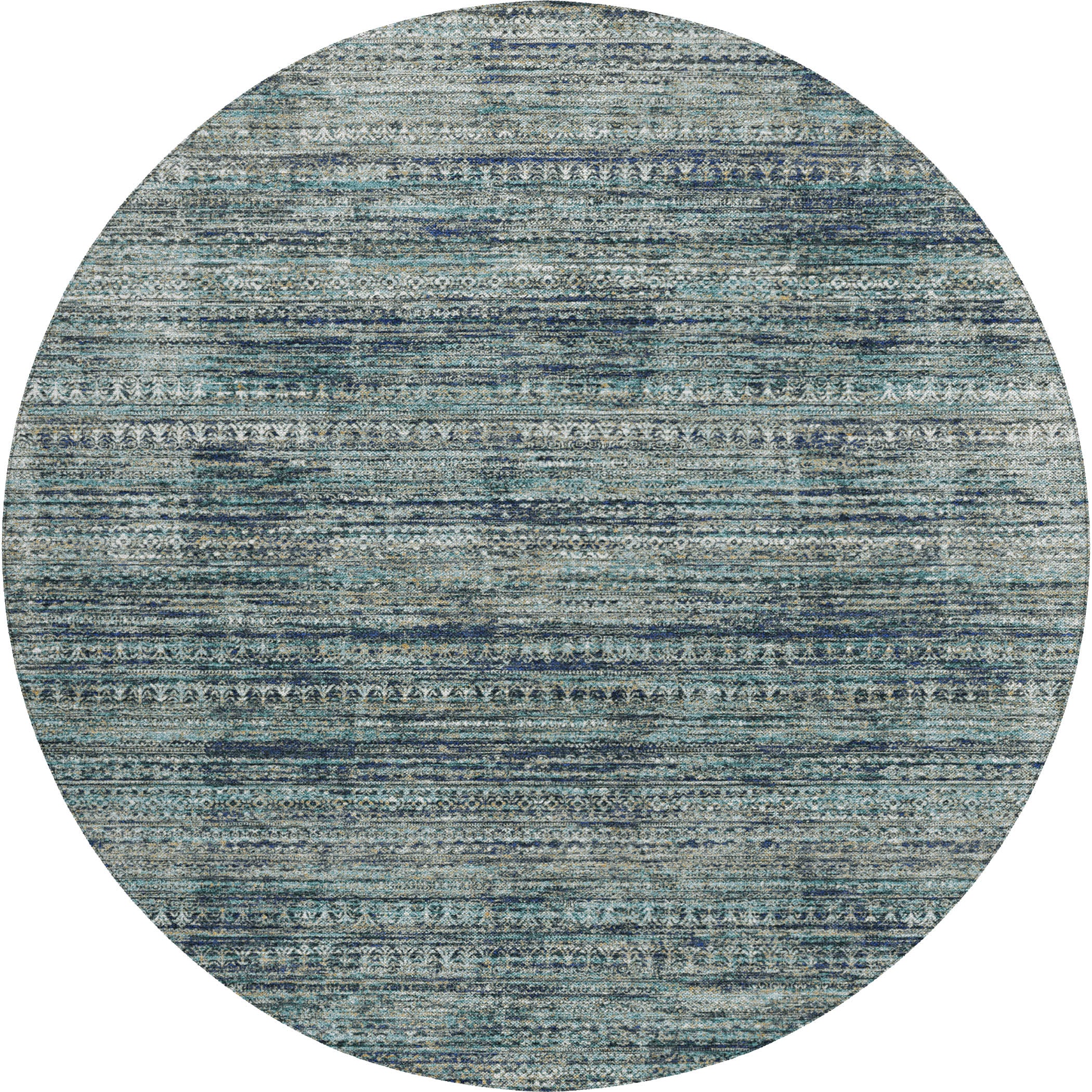 Luxury Washable Indoor/Outdoor transitional SL3 Teal Rug 8' x 8' #shape_Round