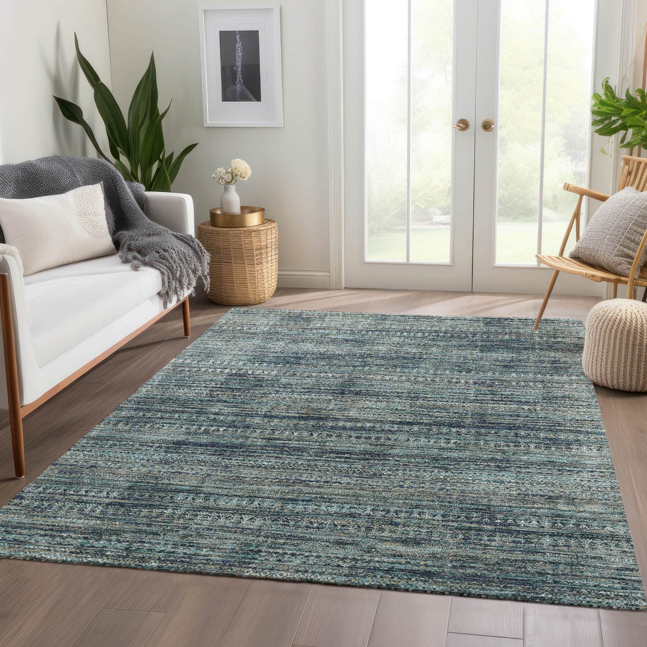 Luxury Washable Indoor/Outdoor transitional SL3 Teal Rug 2'6" x 3'10" #shape_Rectangle