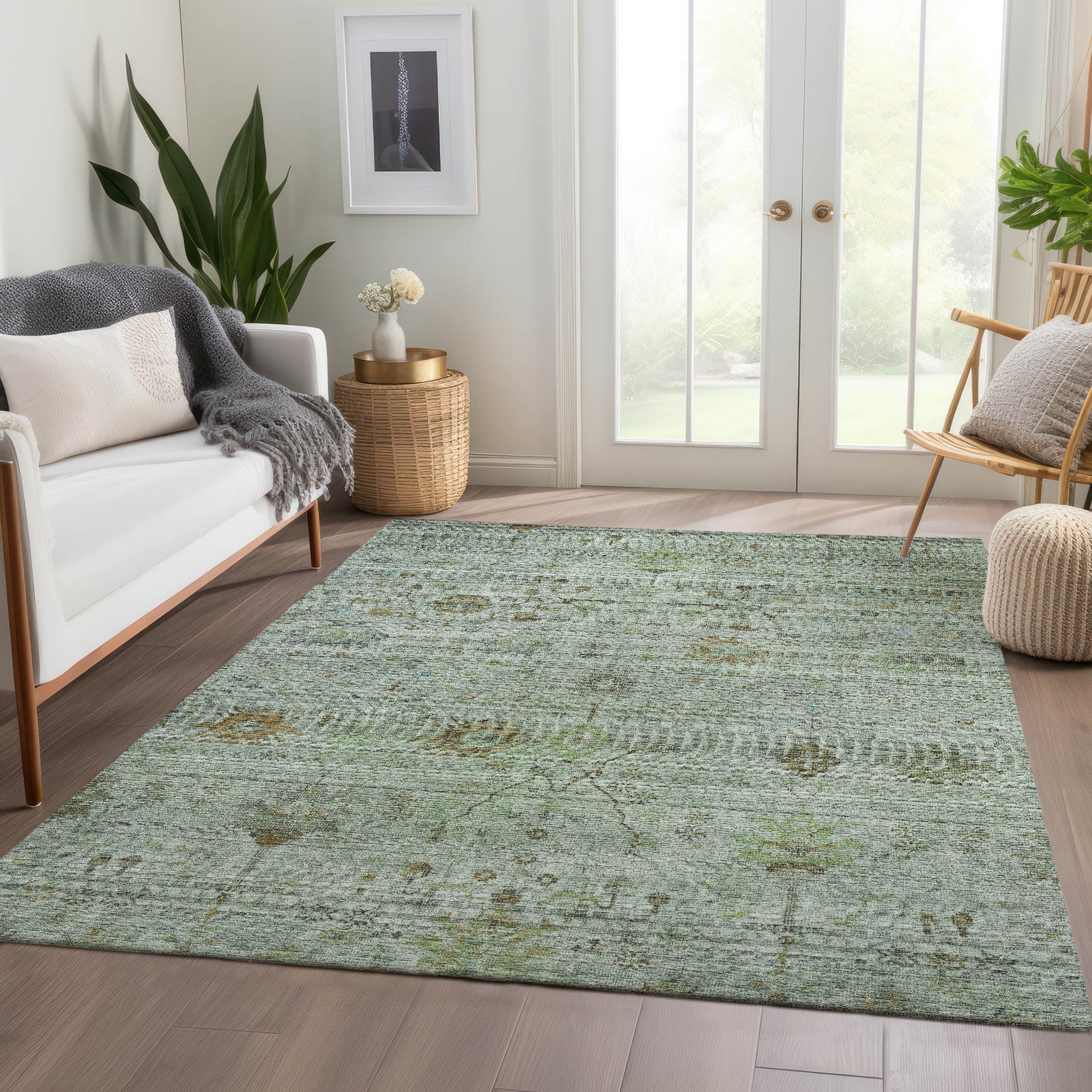 Luxury Washable Indoor/Outdoor traditional SL4 Aloe Green Rug 2'6" x 3'10" #shape_Rectangle