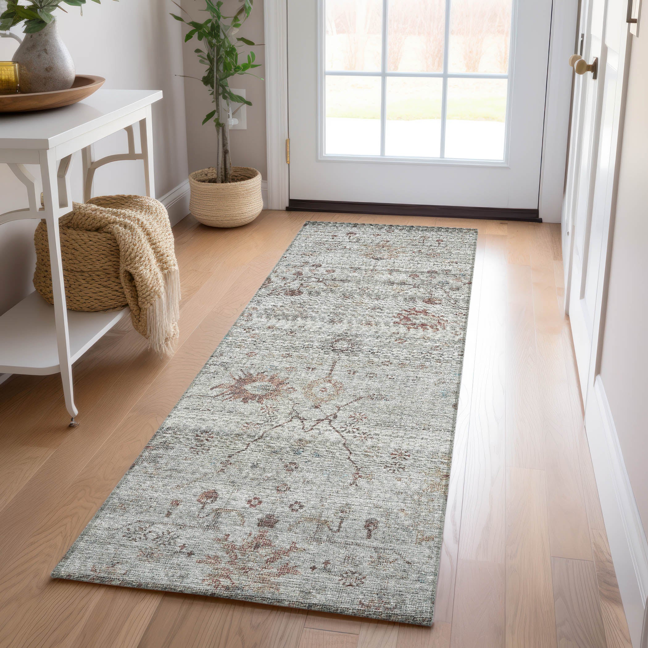 Luxury Washable Indoor/Outdoor traditional SL4 Gray Rug 2'3" x 7'6" #shape_Runner