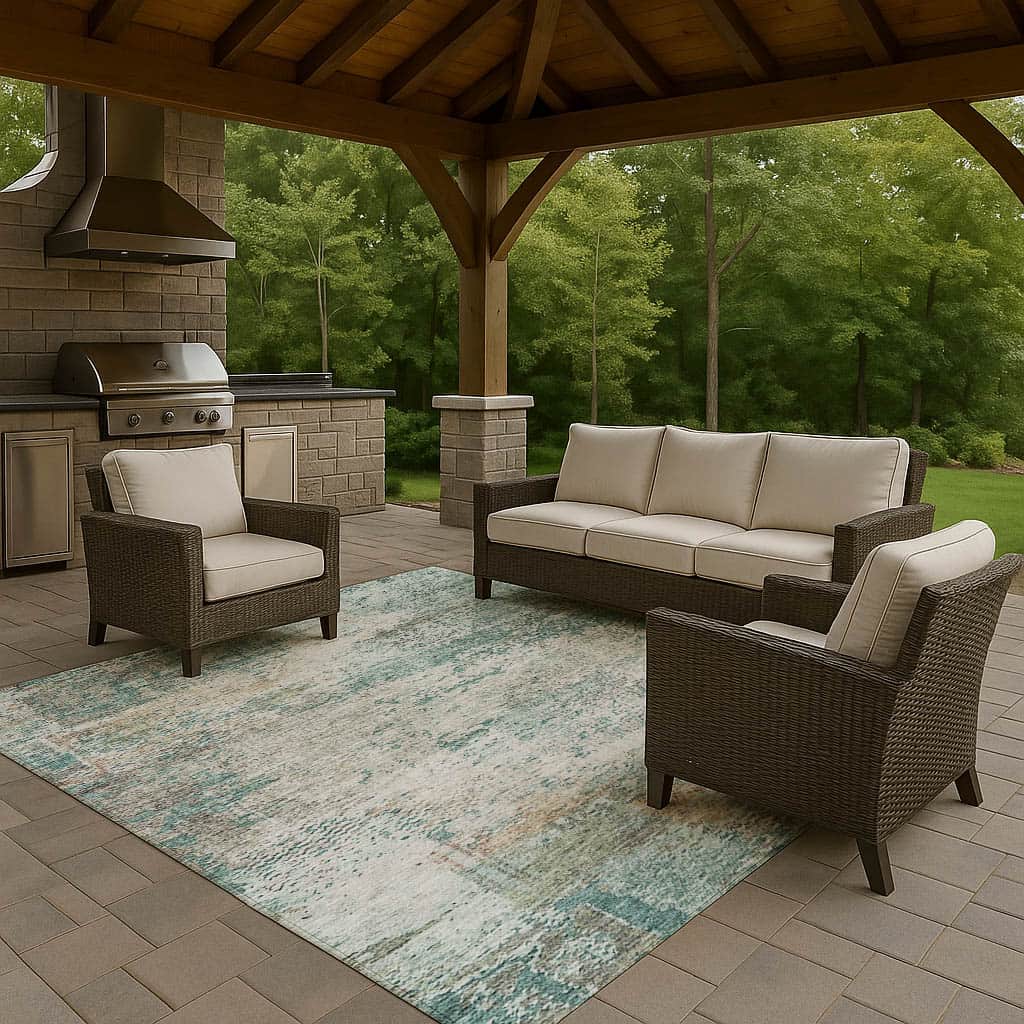 Luxury Washable Indoor/Outdoor transitional SL5 Teal Rug 2'6" x 3'10" #shape_Rectangle