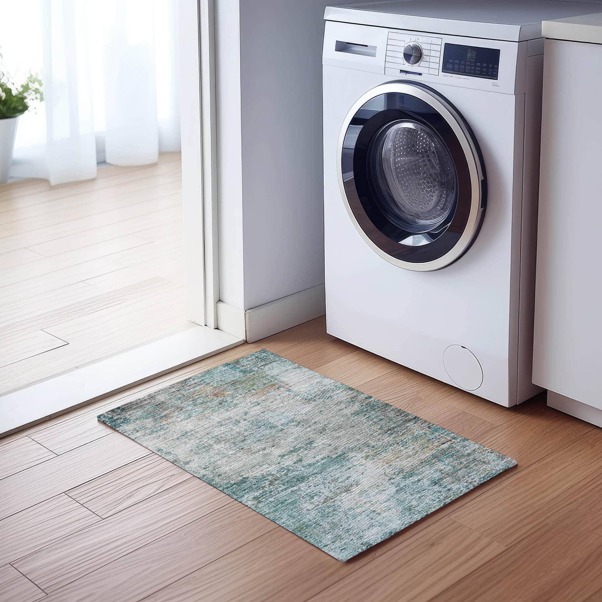 Luxury Washable Indoor/Outdoor transitional SL5 Teal Rug 1'8" x 2'6" #shape_Rectangle