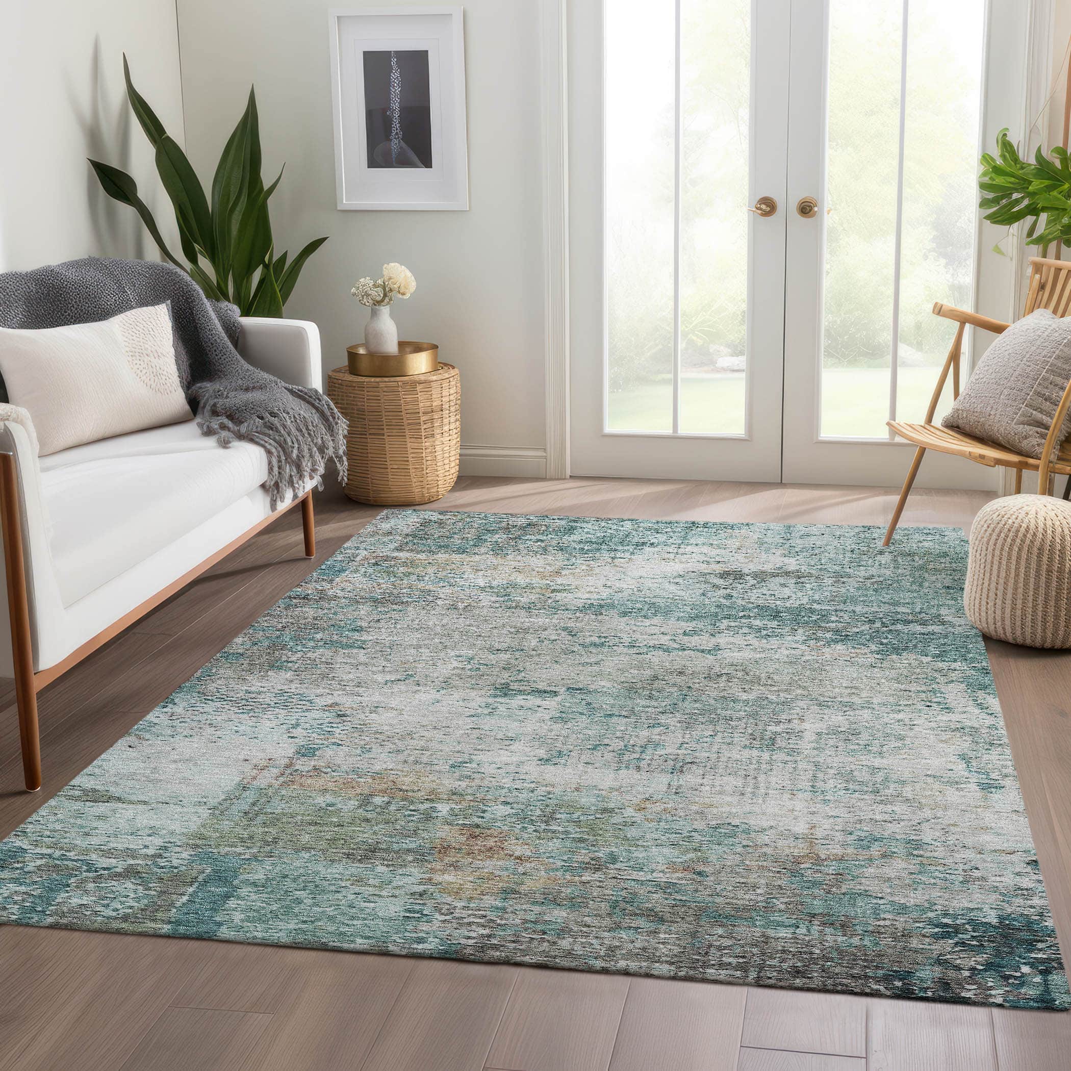 Luxury Washable Indoor/Outdoor transitional SL5 Teal Rug 2'6" x 3'10" #shape_Rectangle