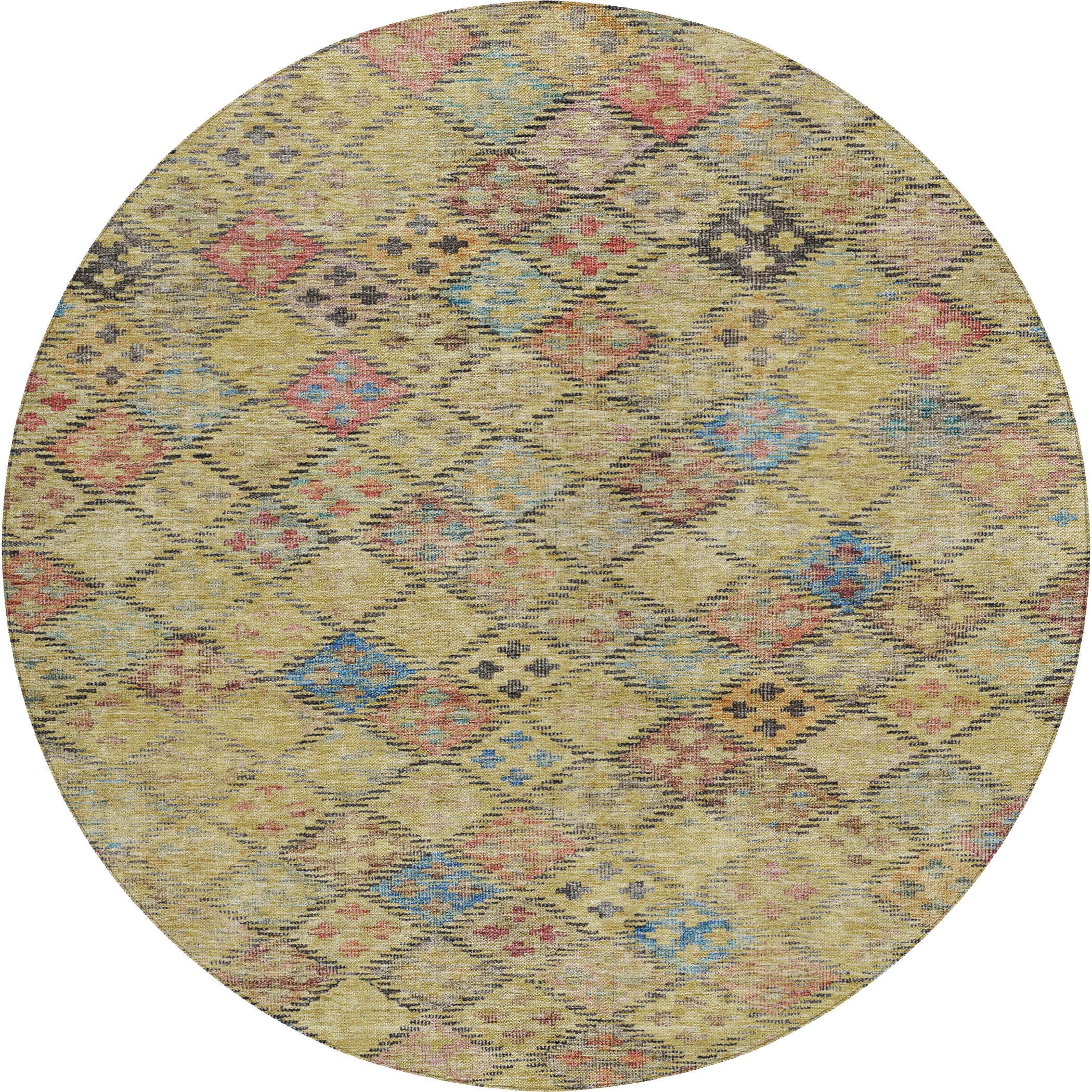 Luxury Washable Indoor/Outdoor transitional SL6 Gold Rug 8' x 8' #shape_Round