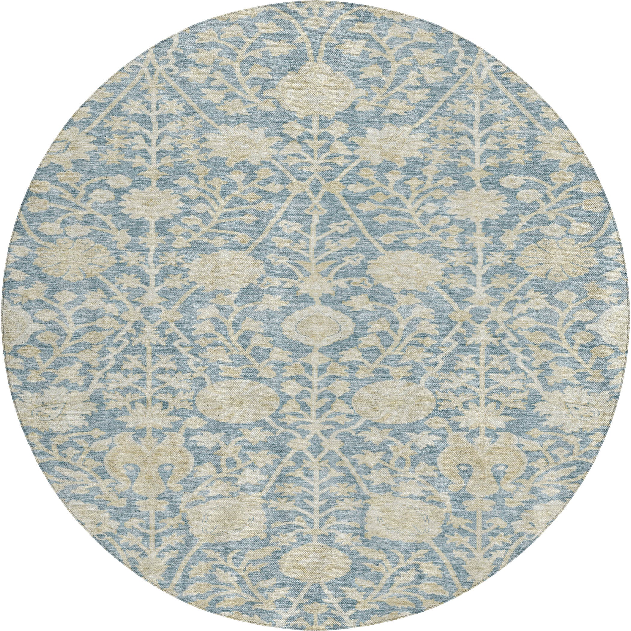 Luxury Washable Indoor/Outdoor transitional SL8 Sky Blue Rug 8' x 8' #shape_Round