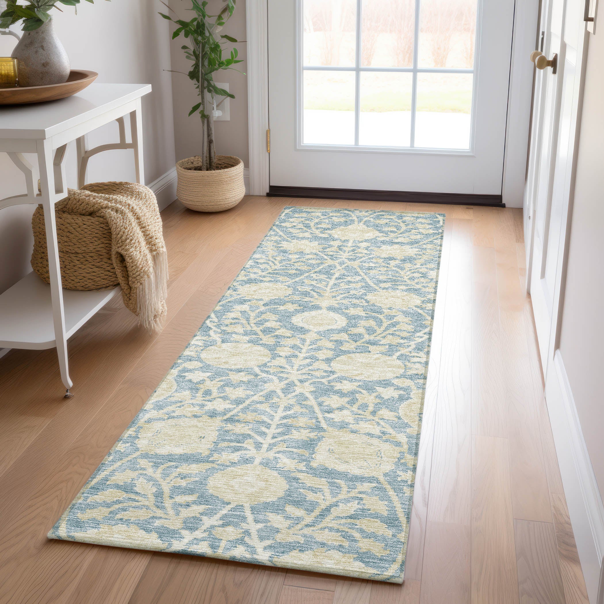 Luxury Washable Indoor/Outdoor transitional SL8 Sky Blue Rug 2'3" x 7'6" #shape_Runner