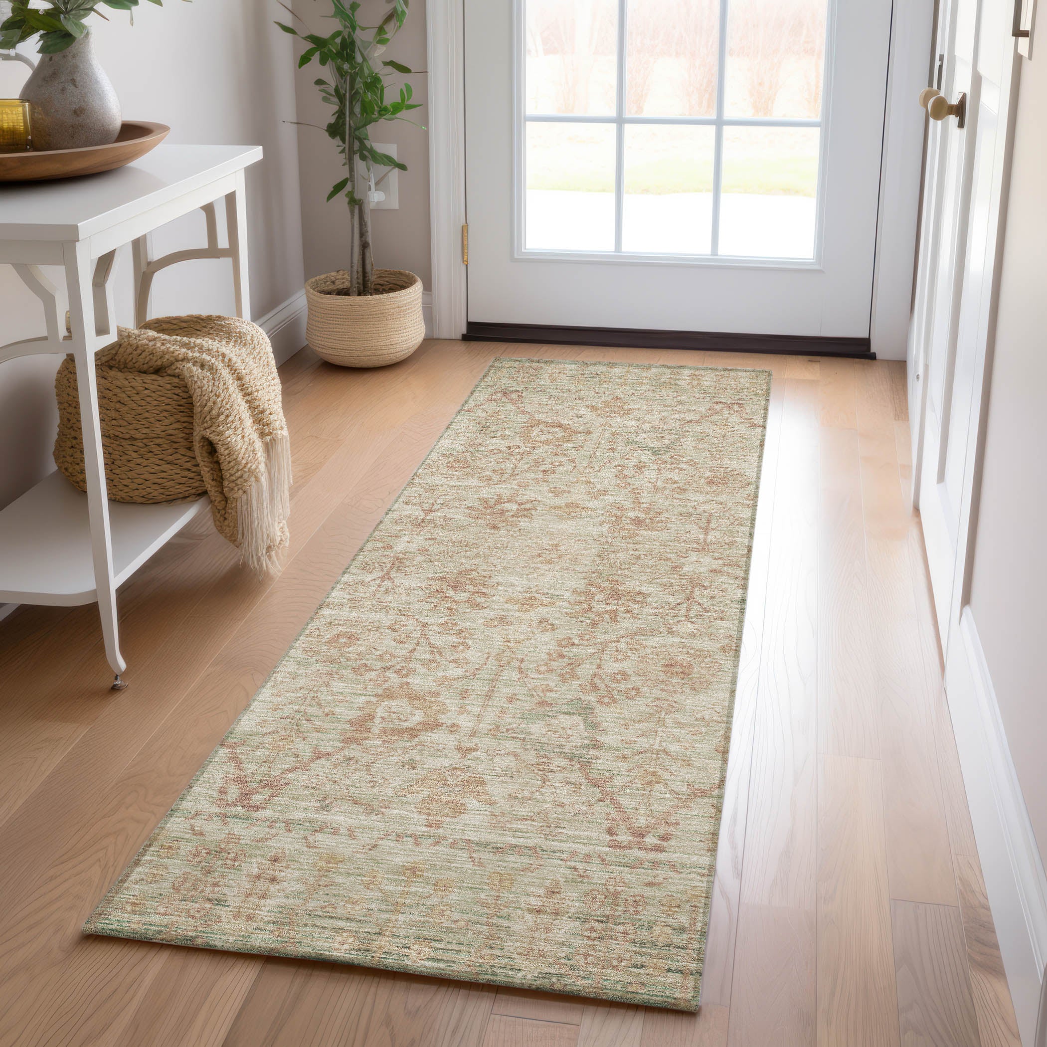 Luxury Washable Indoor/Outdoor traditional SL9 Beige Ivory Rug 2'3" x 7'6" #shape_Runner