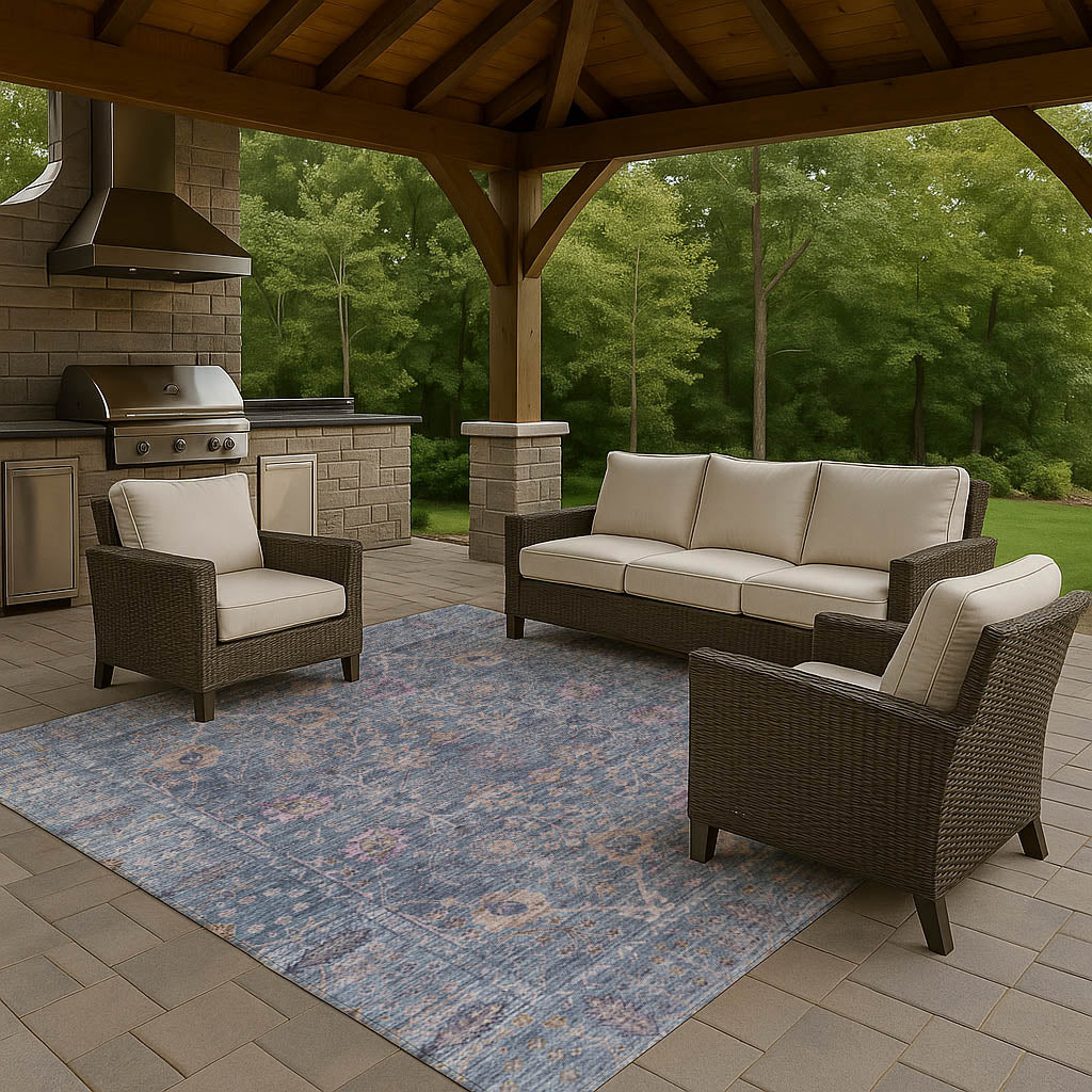 Luxury Washable Indoor/Outdoor traditional SL9 Denim Blue Rug 2'6" x 3'10" #shape_Rectangle