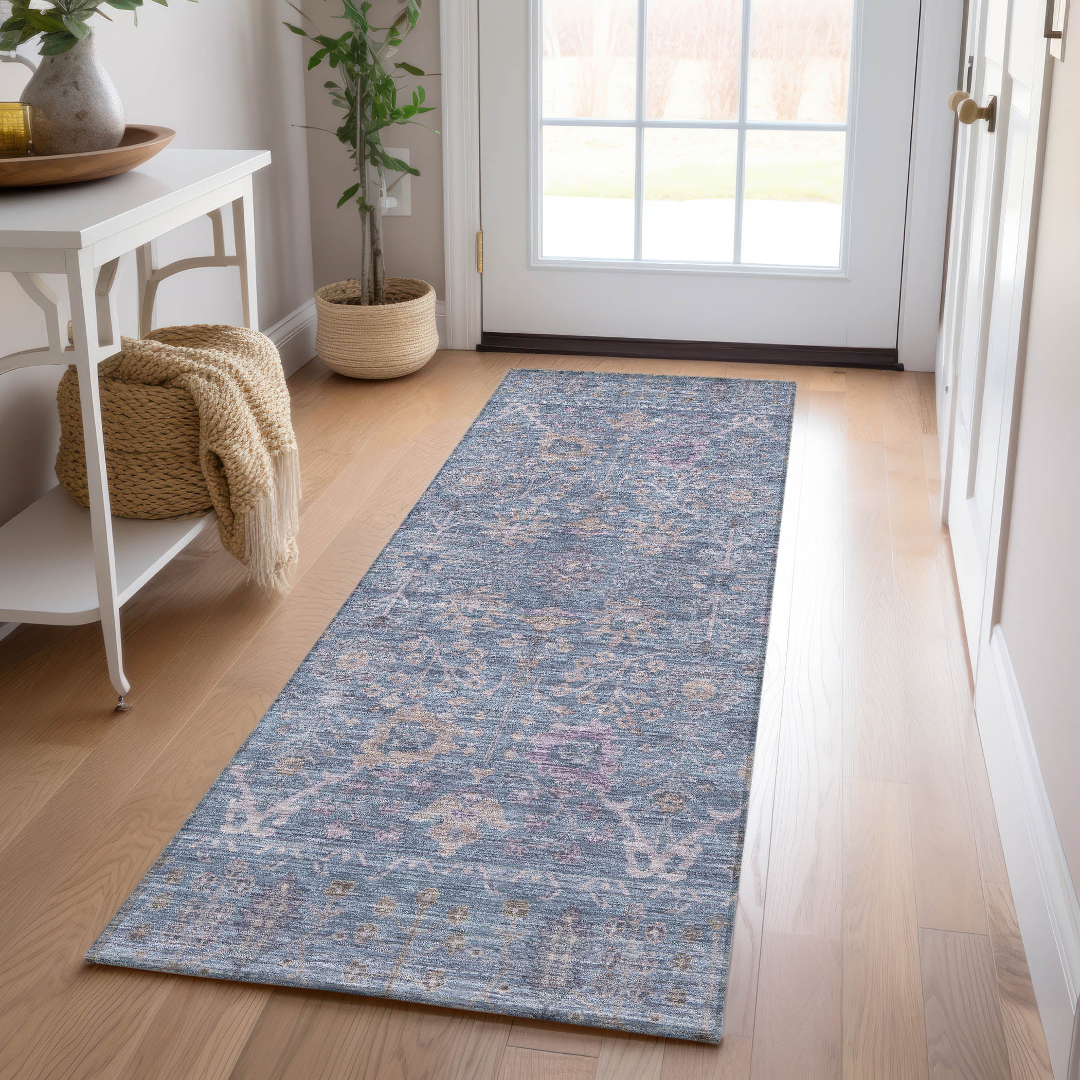 Luxury Washable Indoor/Outdoor traditional SL9 Denim Blue Rug 2'3" x 7'6" #shape_Runner