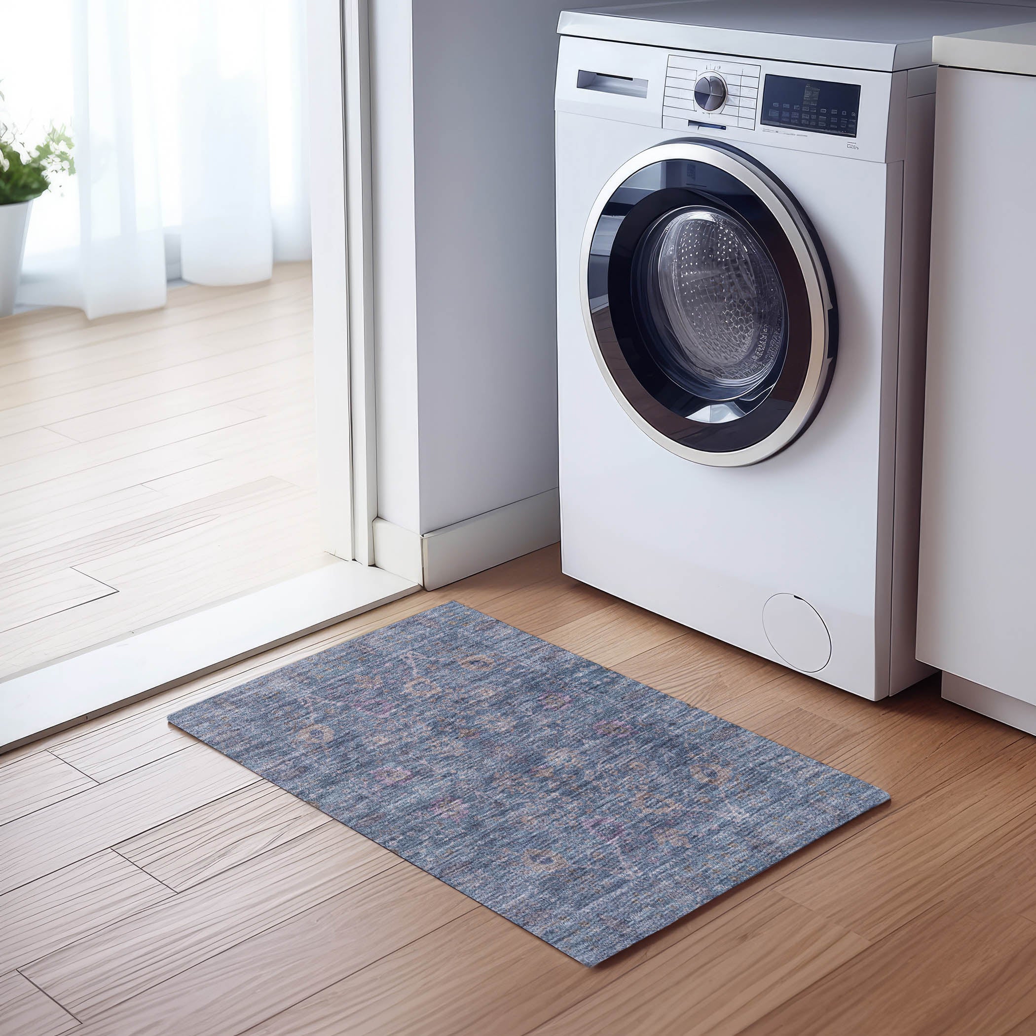 Luxury Washable Indoor/Outdoor traditional SL9 Denim Blue Rug 1'8" x 2'6" #shape_Rectangle