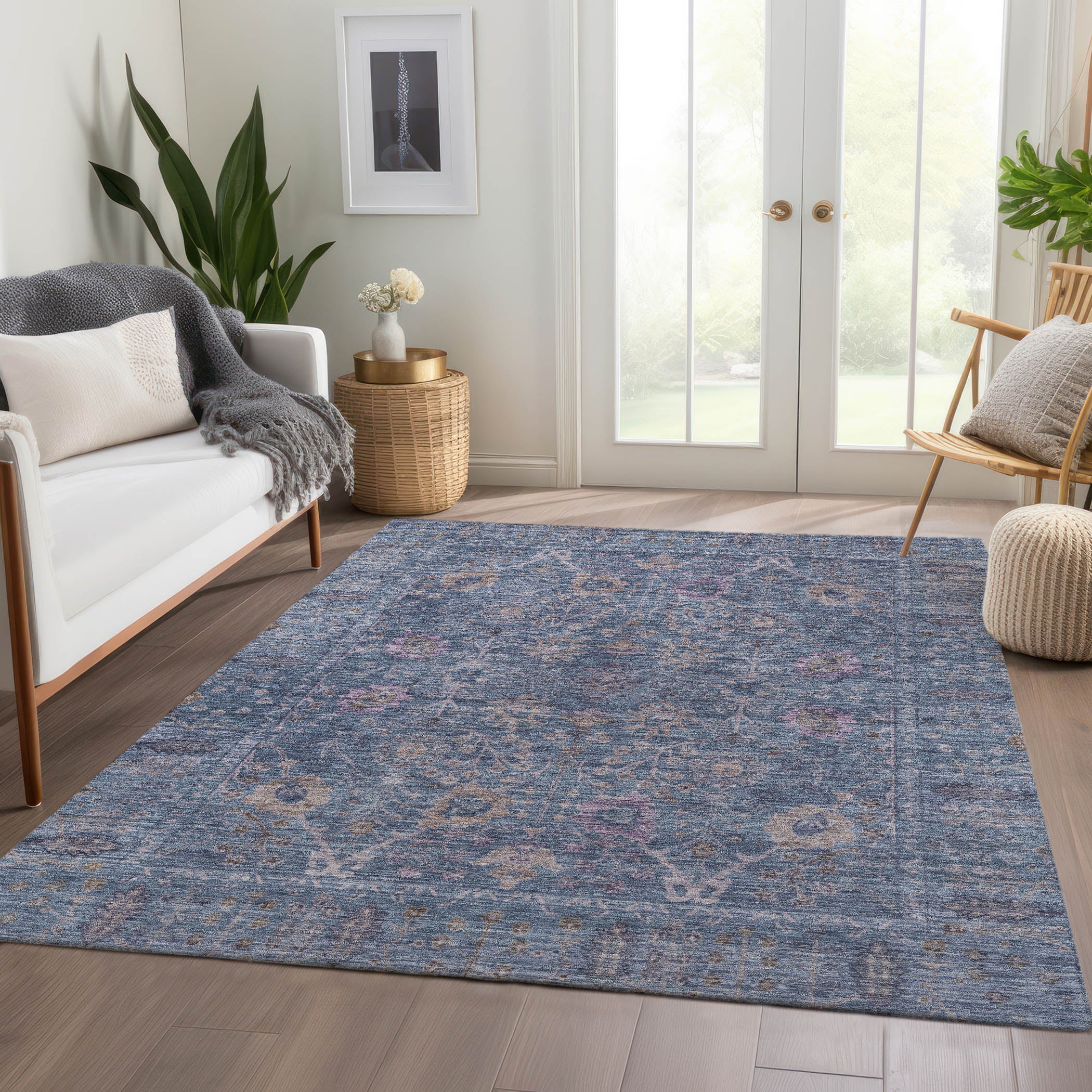 Luxury Washable Indoor/Outdoor traditional SL9 Denim Blue Rug 2'6" x 3'10" #shape_Rectangle