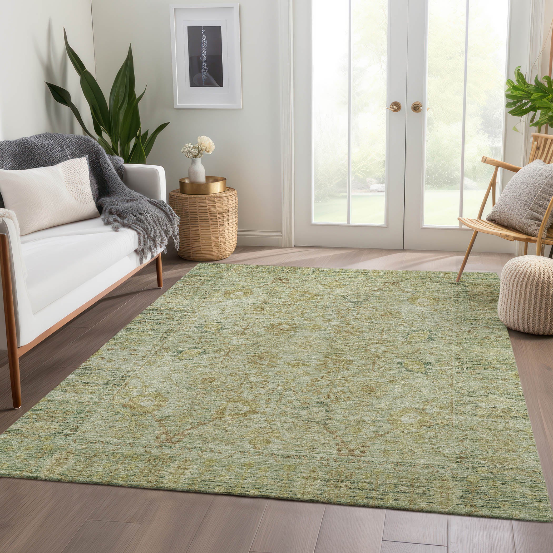Luxury Washable Indoor/Outdoor traditional SL9 Sage Green Rug 2'6" x 3'10" #shape_Rectangle