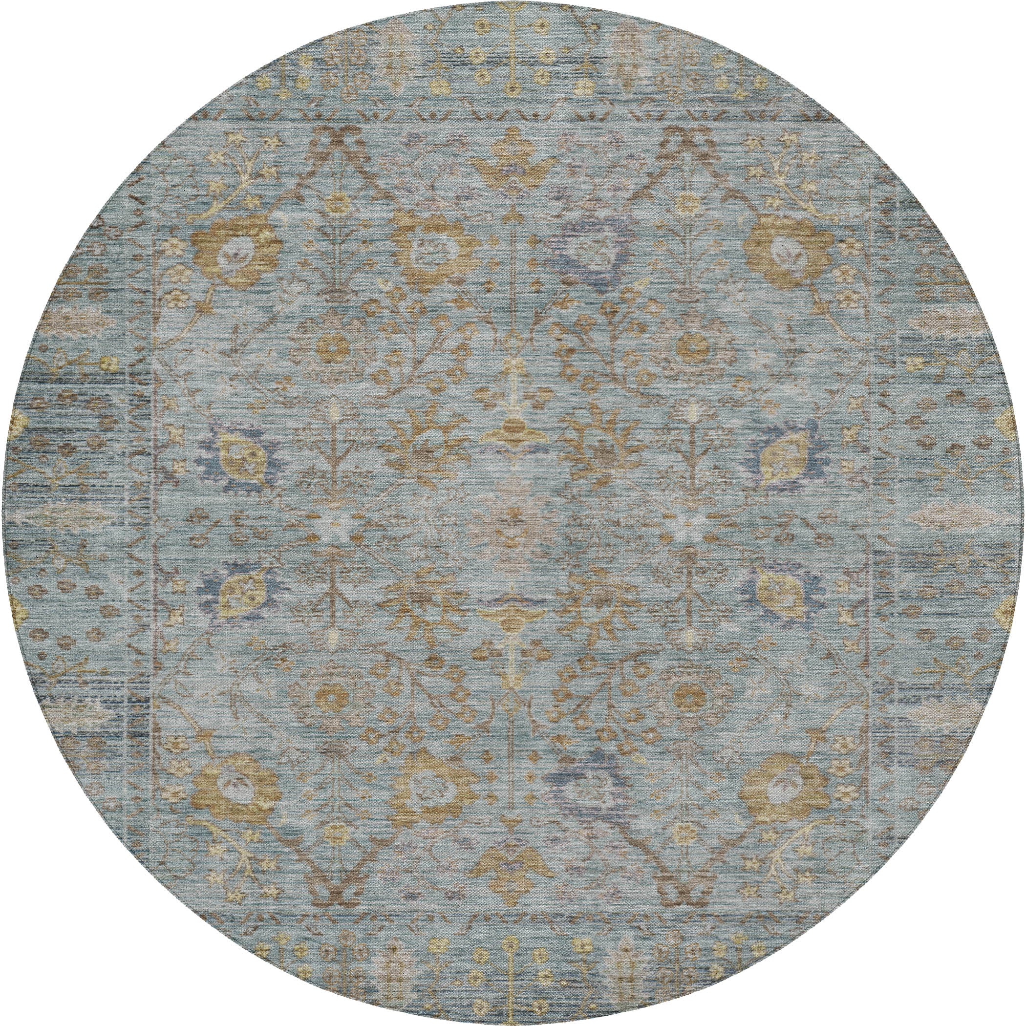 Luxury Washable Indoor/Outdoor traditional SL9 Teal Rug 8' x 8' #shape_Round
