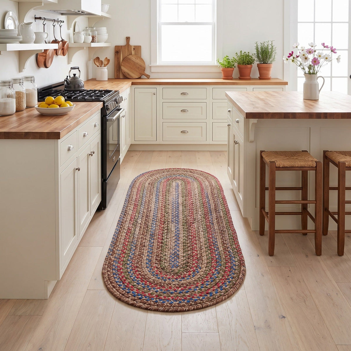 Brown Portsmouth braided rug, 2x6 runner, in a galley kitchen #Size_2' x 6' Runner