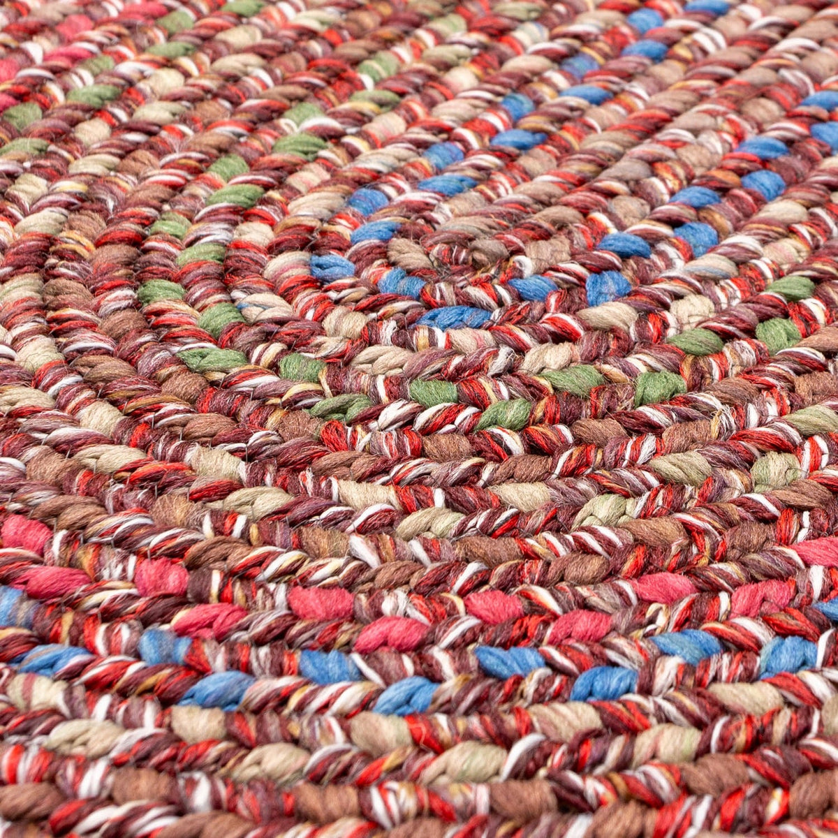 Close-up of the Burgundy & Green Portsmouth braid and yarn colors