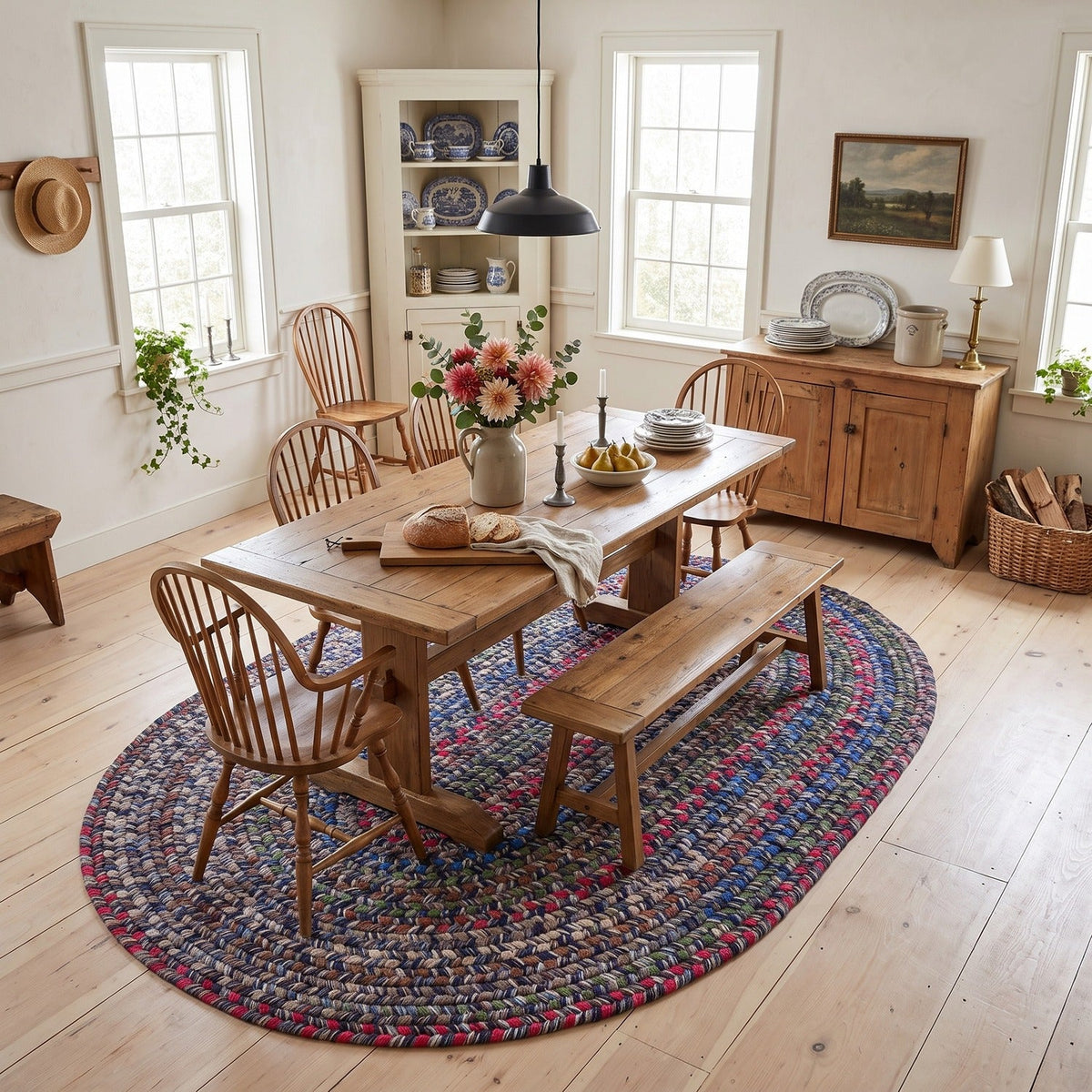Blue Portsmouth braided rug, 8x10 oval, in a farmhouse dining room #Size_8' x 10' Oval