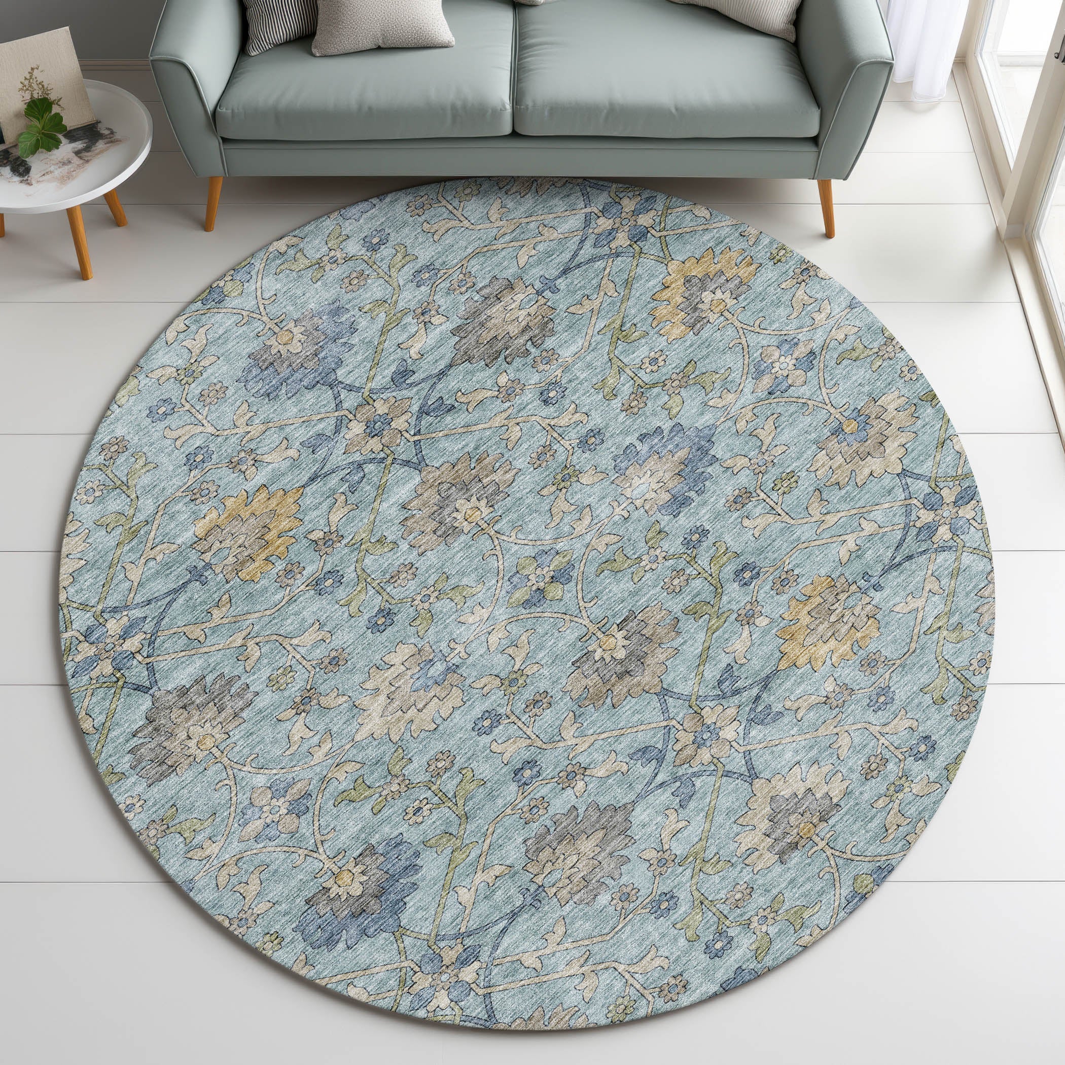 Indoor/Outdoor Transitional SR1 Denim Blue Rug 8' x 8' #shape_Round