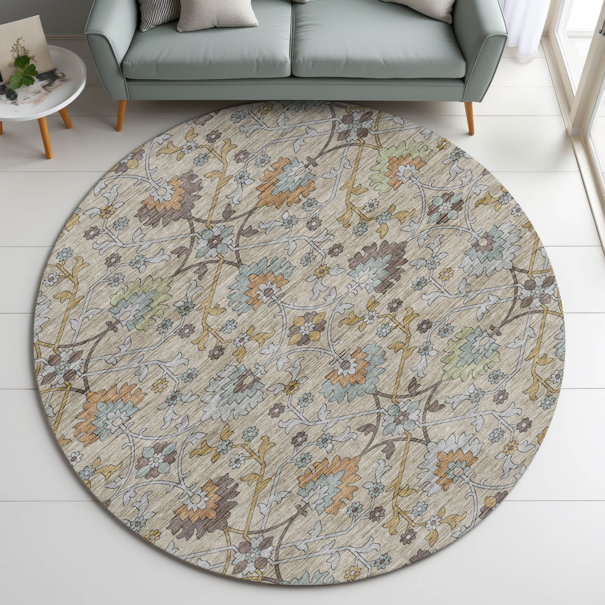 Indoor/Outdoor Transitional SR1 Flax Ivory Rug 8' x 8' #shape_Round