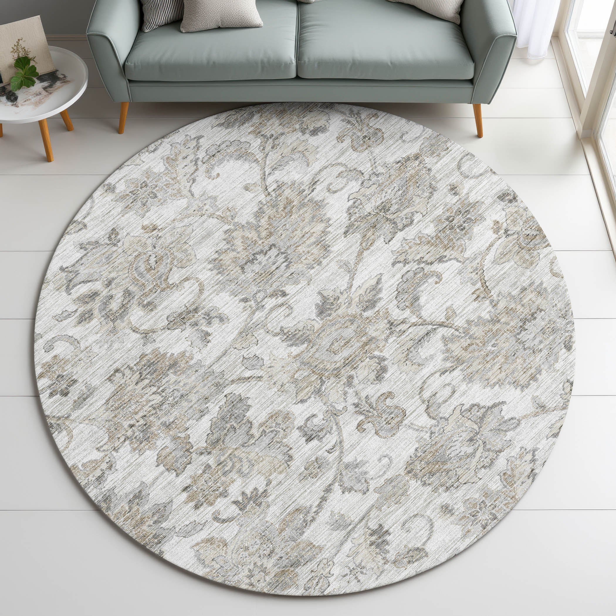 Indoor/Outdoor Transitional SR2 Linen Ivory Rug 8' x 8' #shape_Round