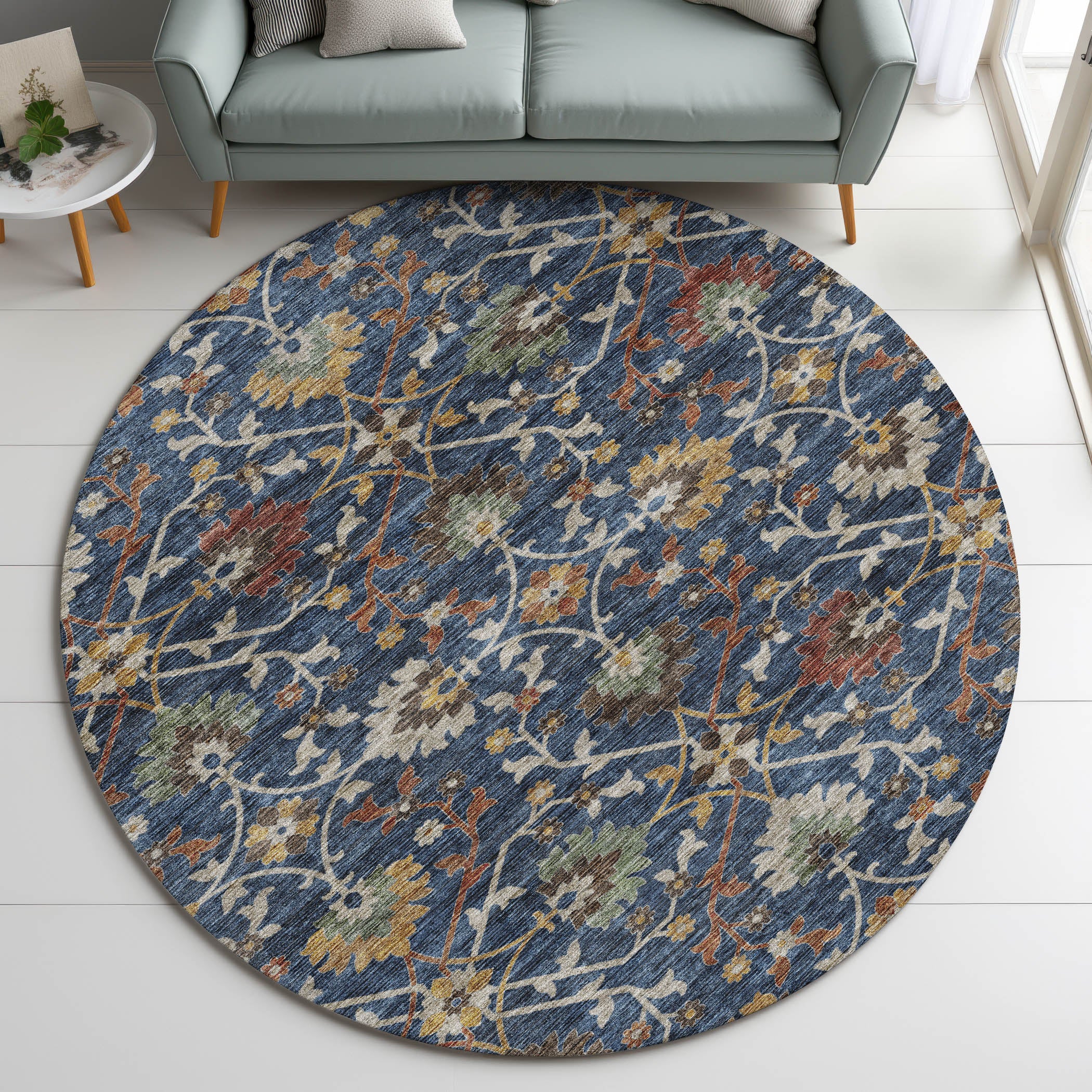 Indoor/Outdoor Transitional SR4 Navy Blue Rug 8' x 8' #shape_Round