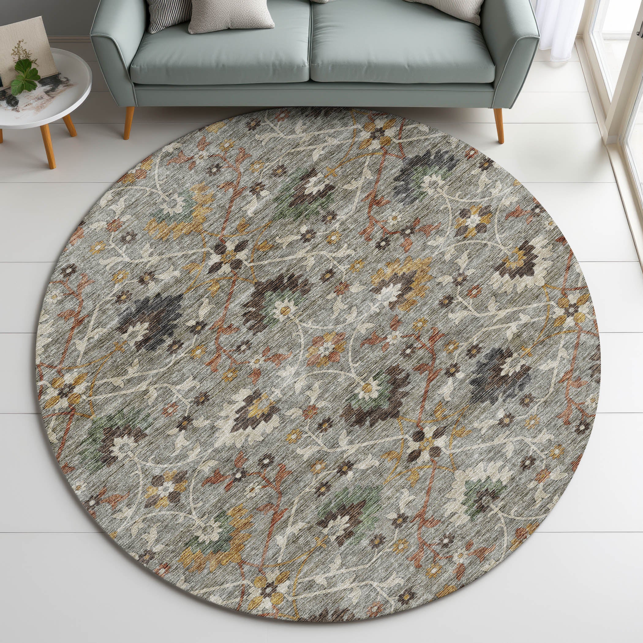 Indoor/Outdoor Transitional SR4 Pewter Gray Rug 8' x 8' #shape_Round