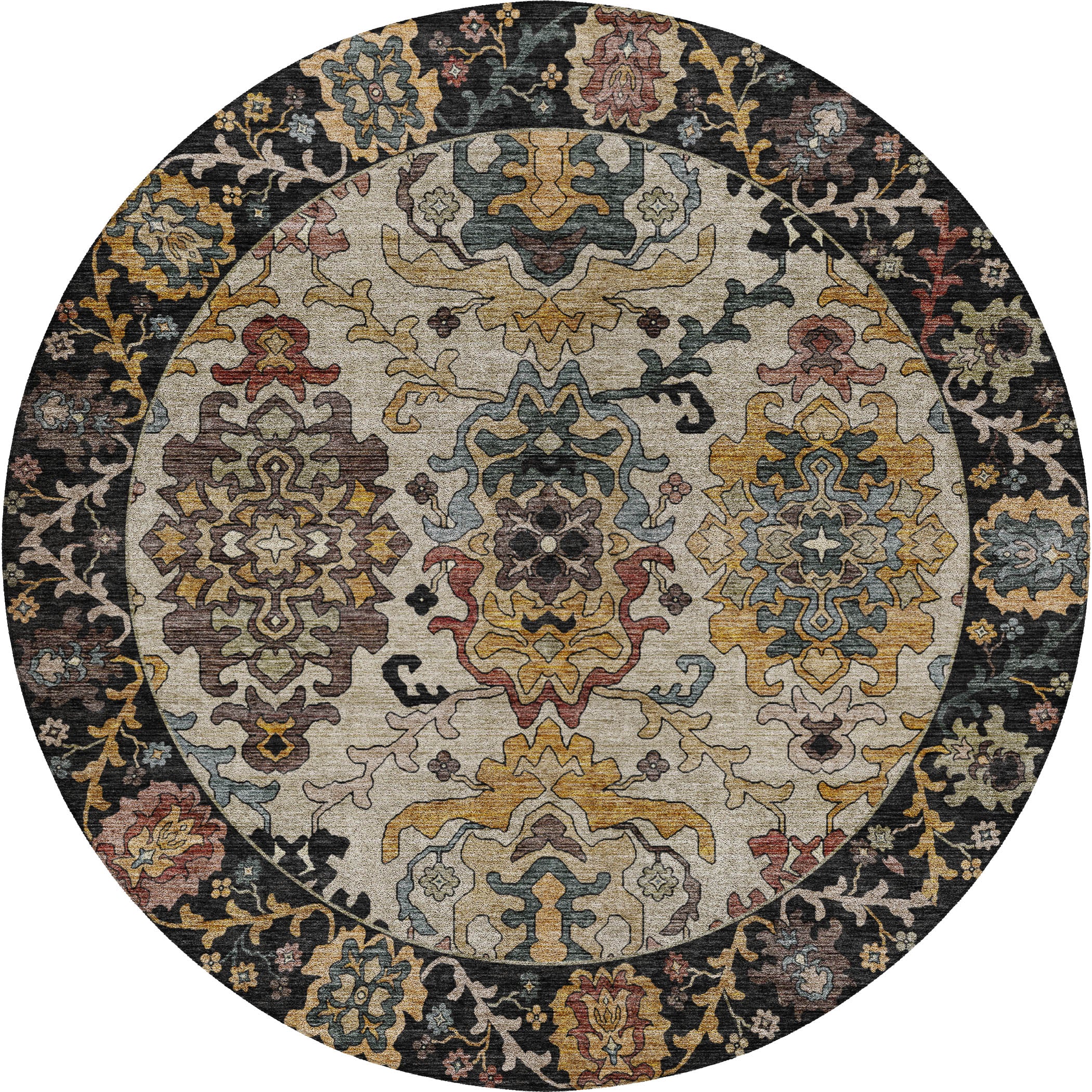 Indoor/Outdoor Traditional SR5 Black Rug 8' x 8' #shape_Round